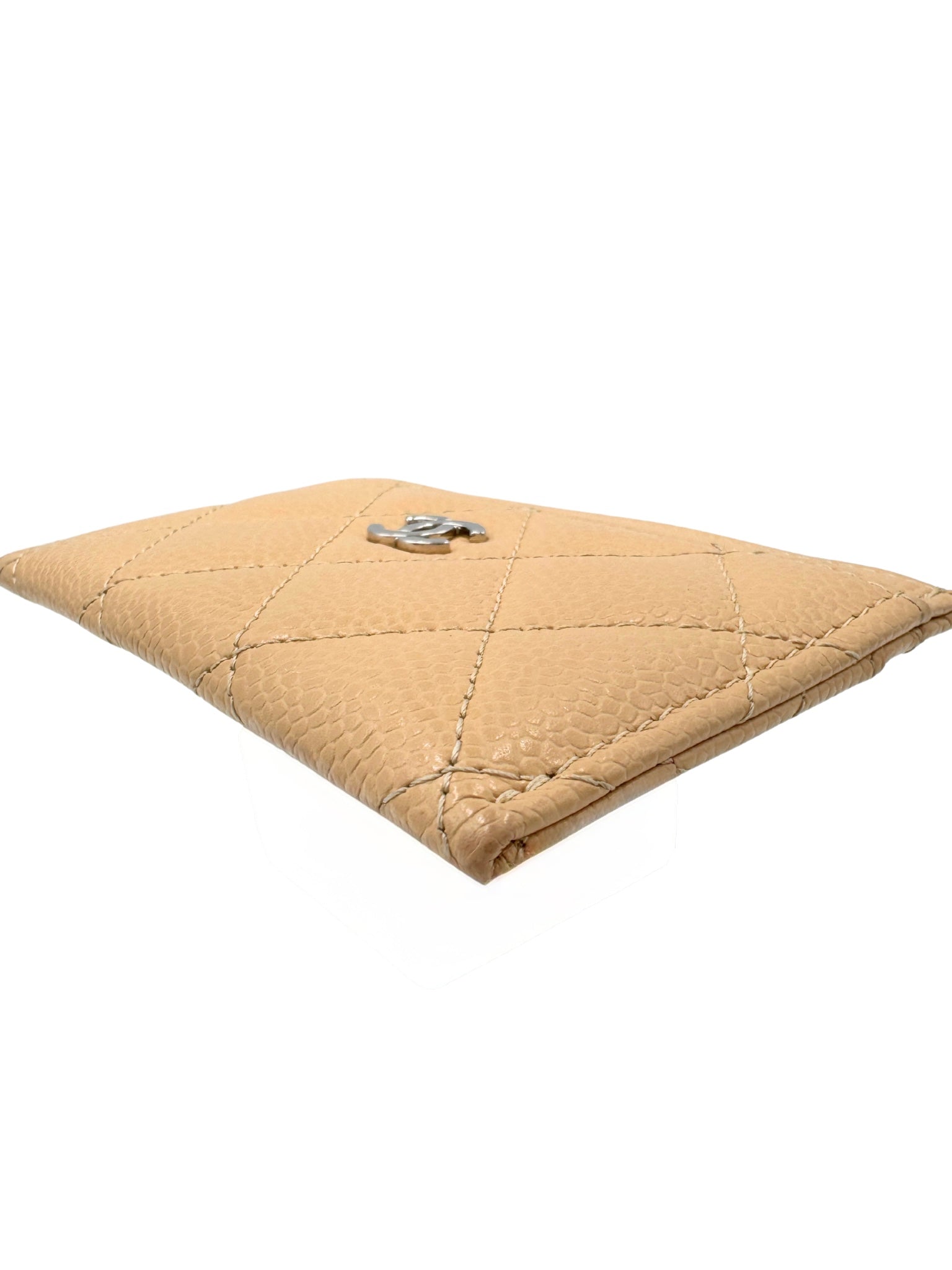 Classic Quilted CC Card Holder Wallet in Beige Claire Caviar Leather