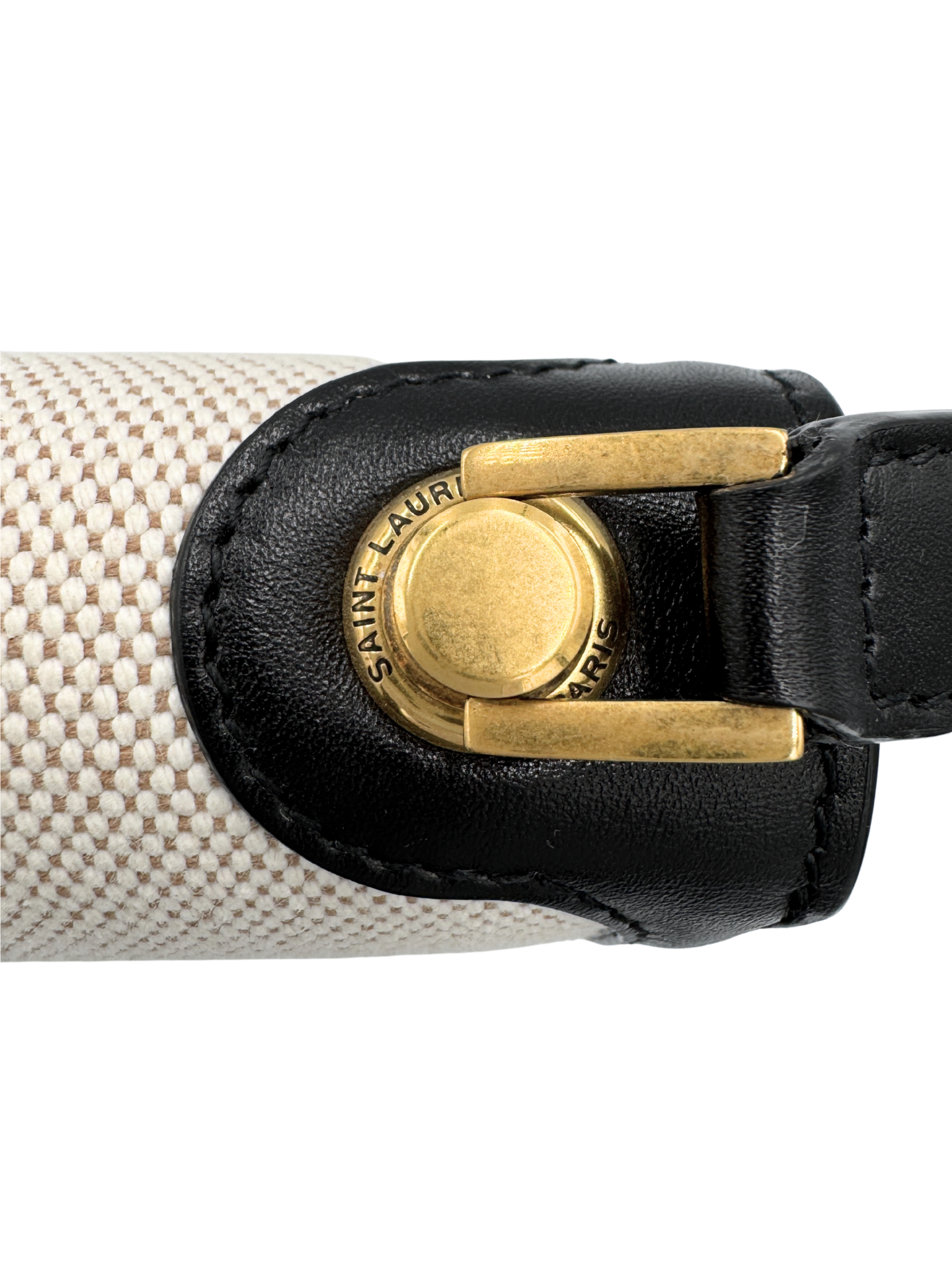 Le Carré Shoulder Bag in Ivory Canvas with Black Leather Trim