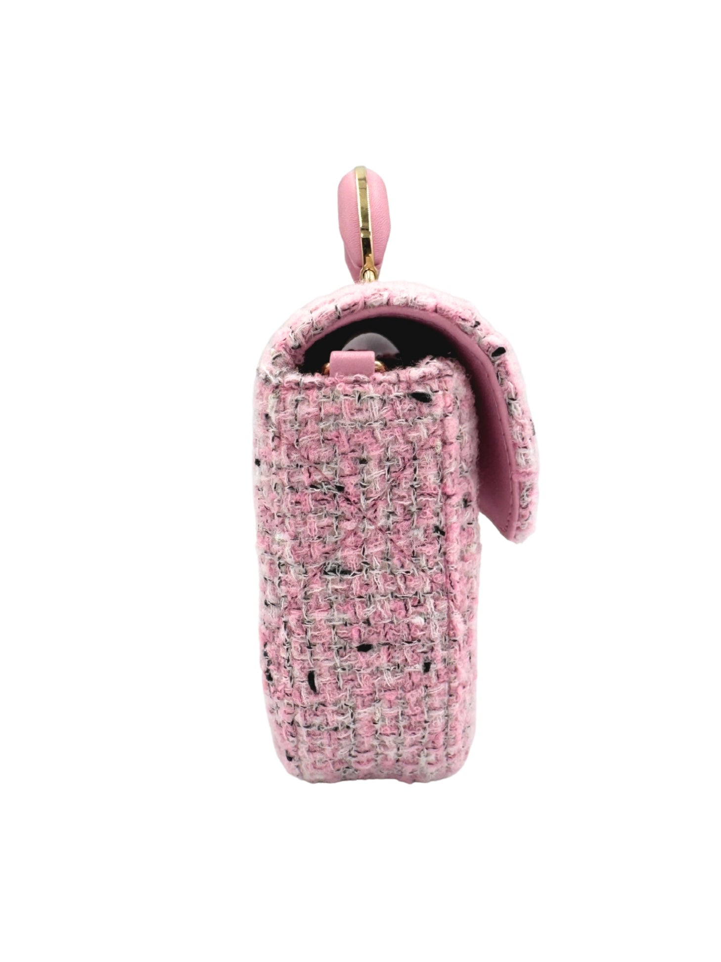 East-West Classic Flap Clutch Shoulder Bag in Pink Tweed (Cruise 2025/2026 Collection)