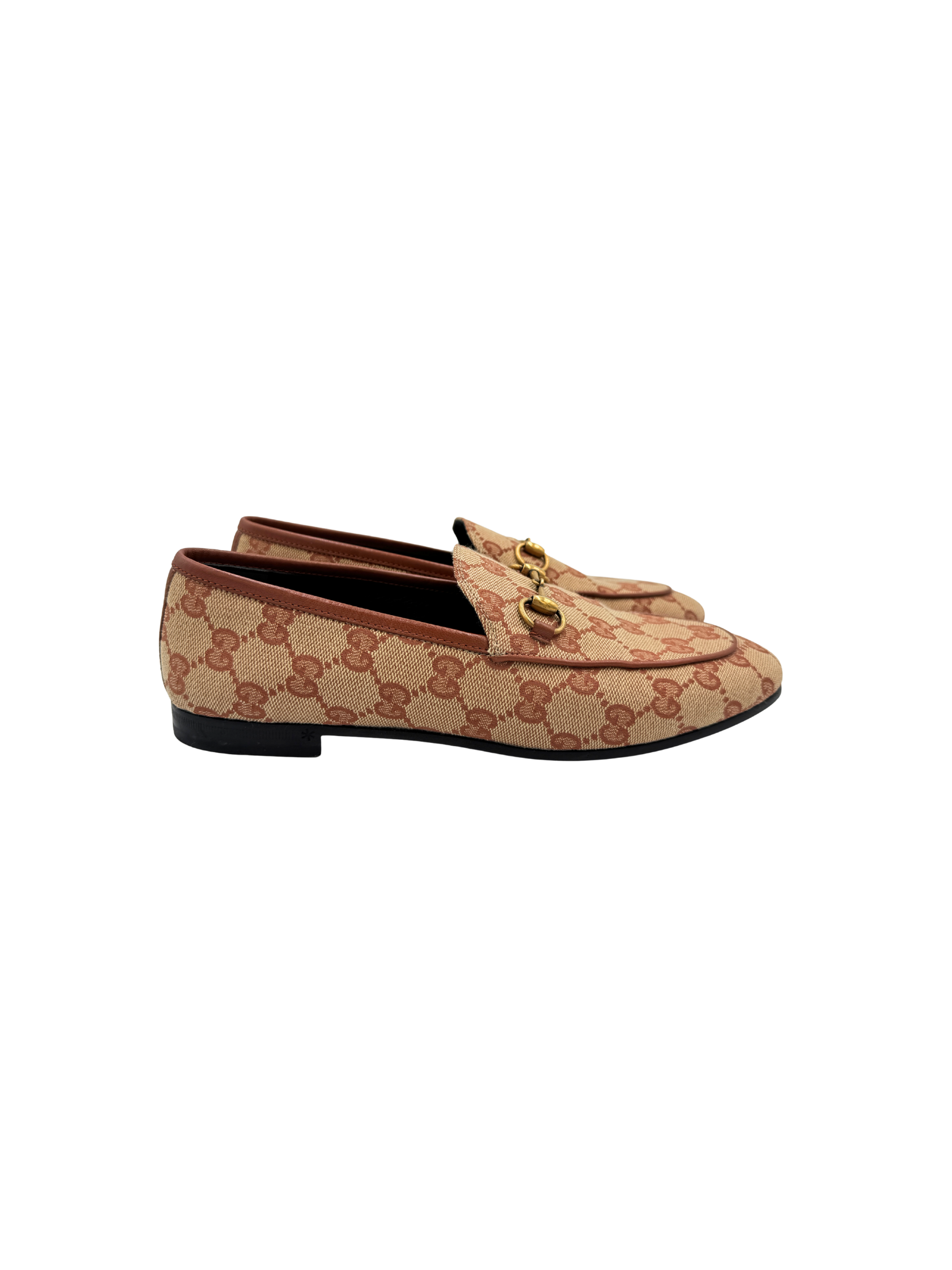 Size 37.5 Jordaan GG Supreme Horsebit Loafers in Beige & Brick Red Ruggine Rust Monogram Canvas