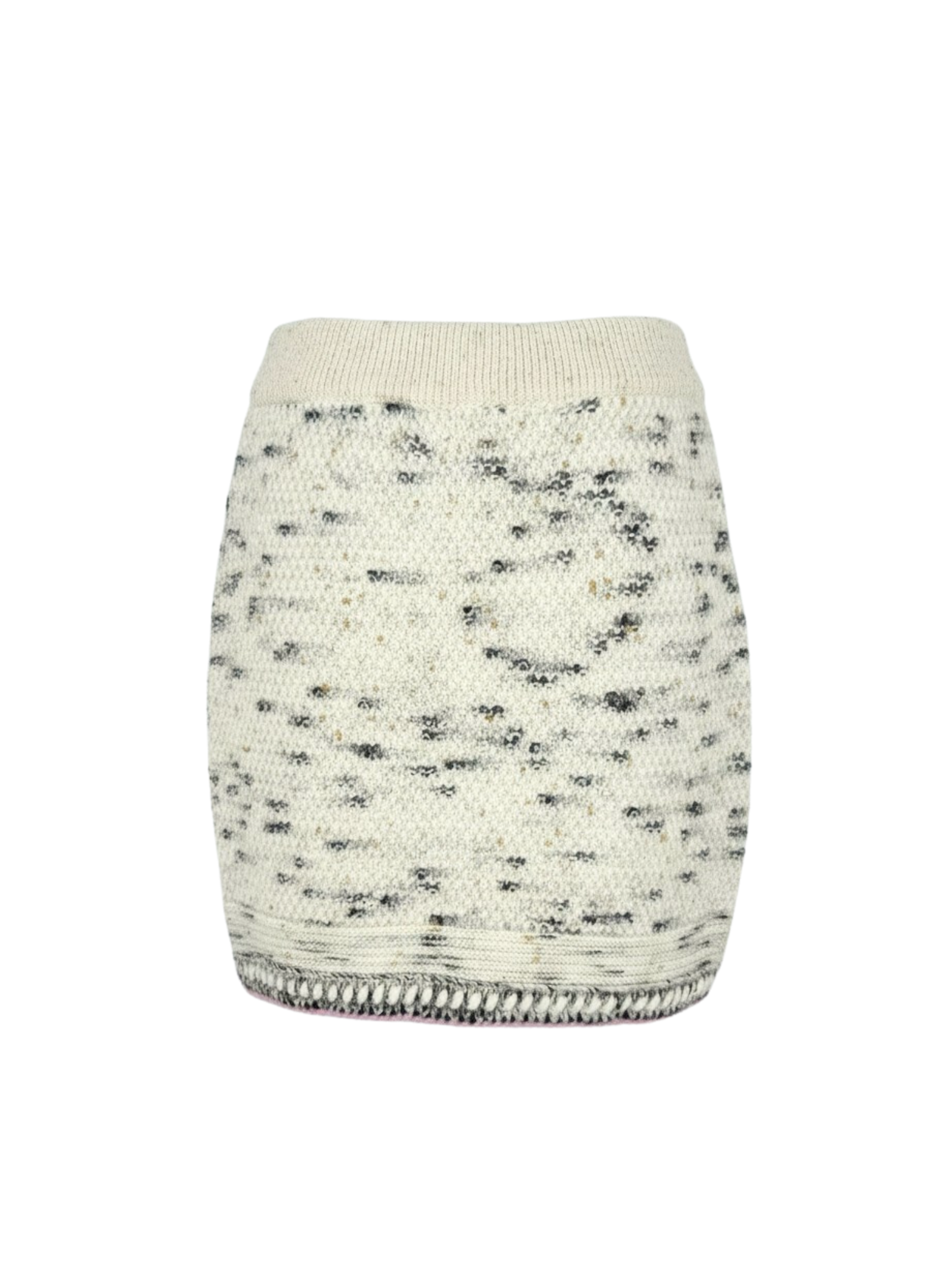 Size M / FR 40 Bouclé Tweed Stretch Mini Skirt in Ivory Cashmere Knit with Pink/Black Accents