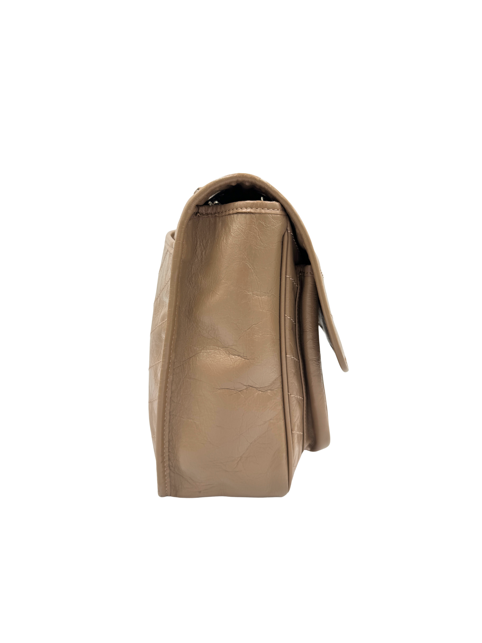 Medium Niki Chevron YSL Logo Shoulder Bag in Taupe Crinkled Calfskin Leather