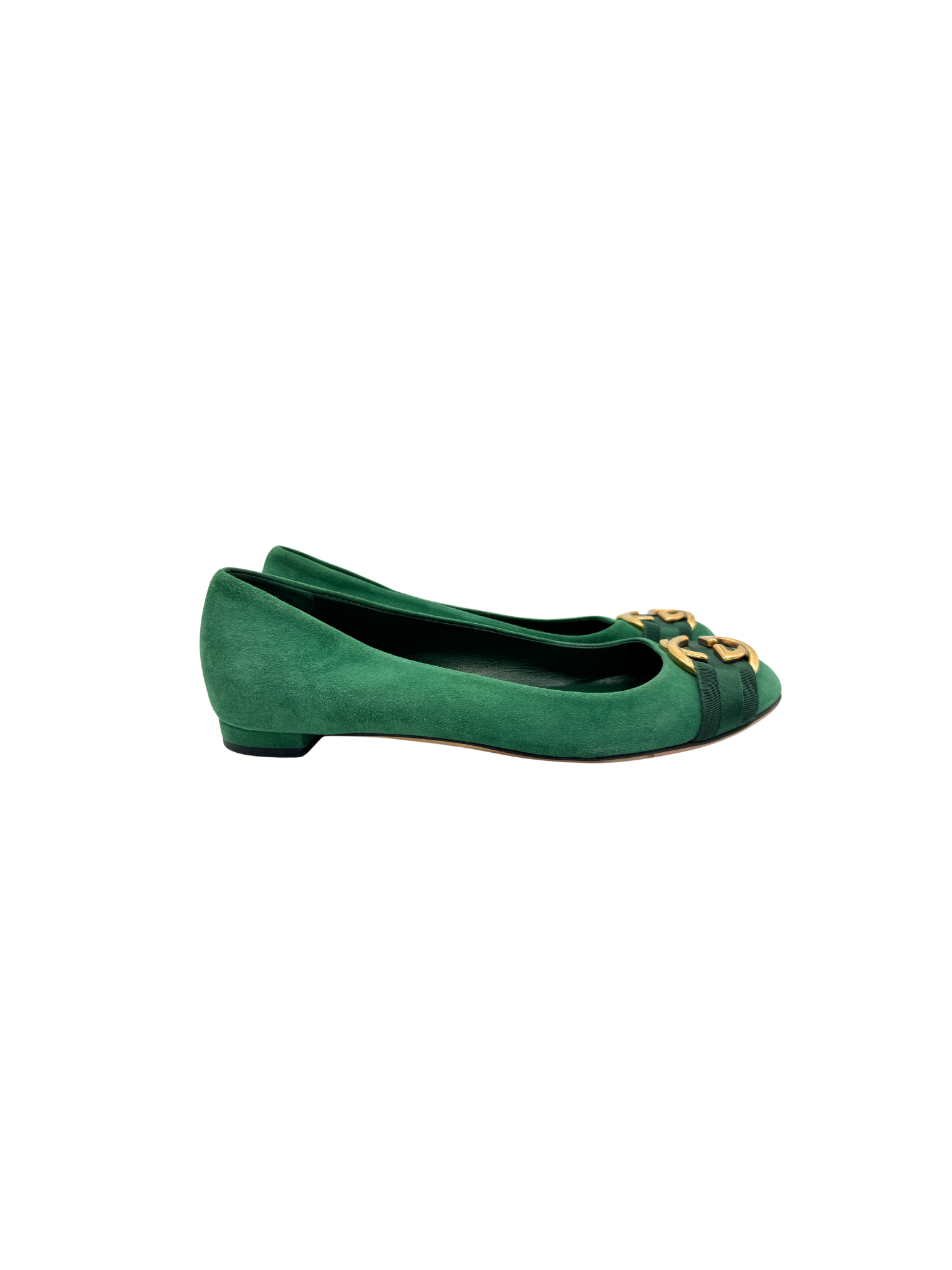 Size 41 GG Logo Ballet Flats in Green Suede