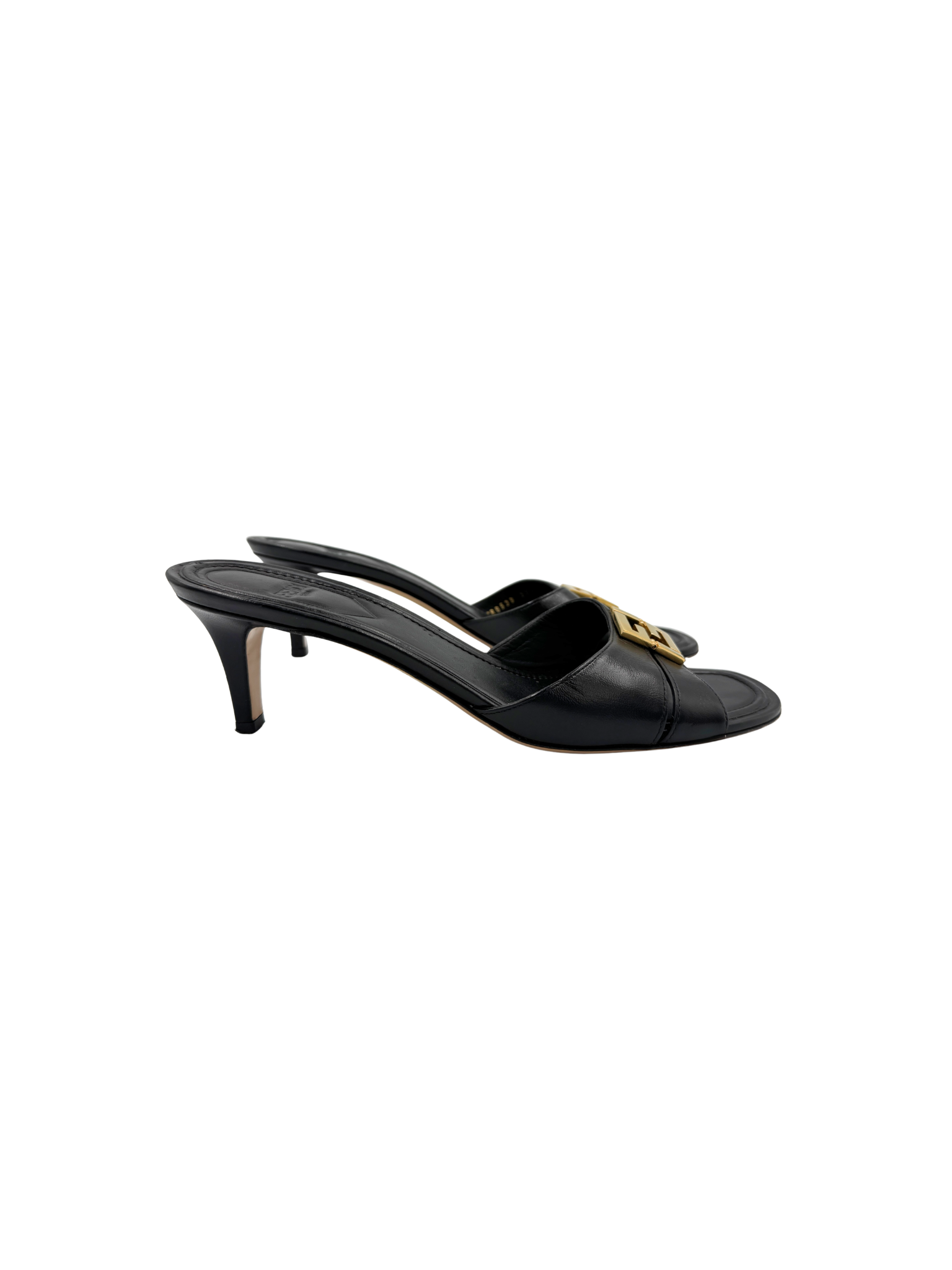 Size 39.5 FFold Heeled Mule Sandals in Black Leather
