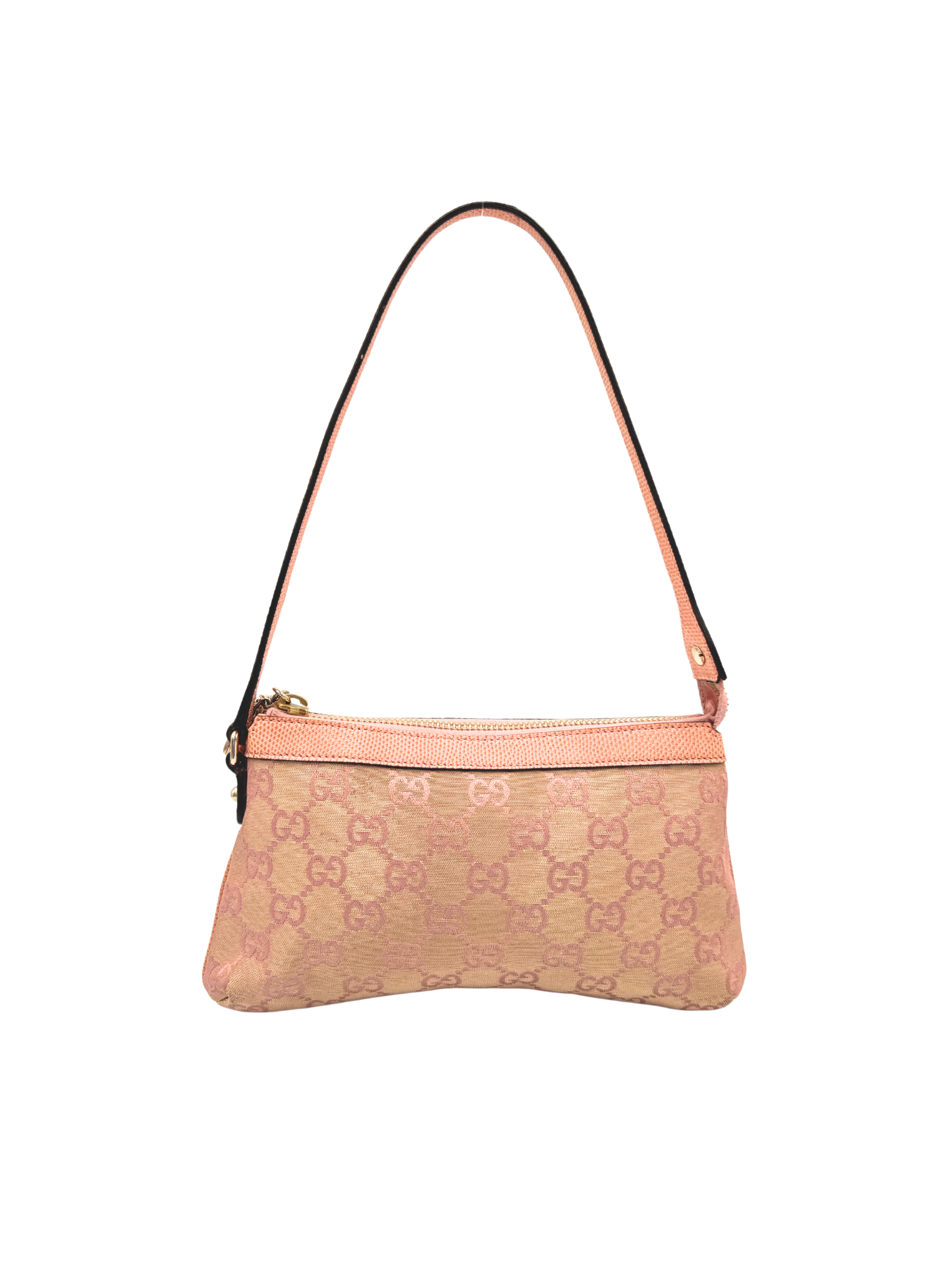 Iridescent GG Monogram Shoulder Bag Pochette with Bumble Bee Charm in Pink Canvas with Lizard Embossed Trim