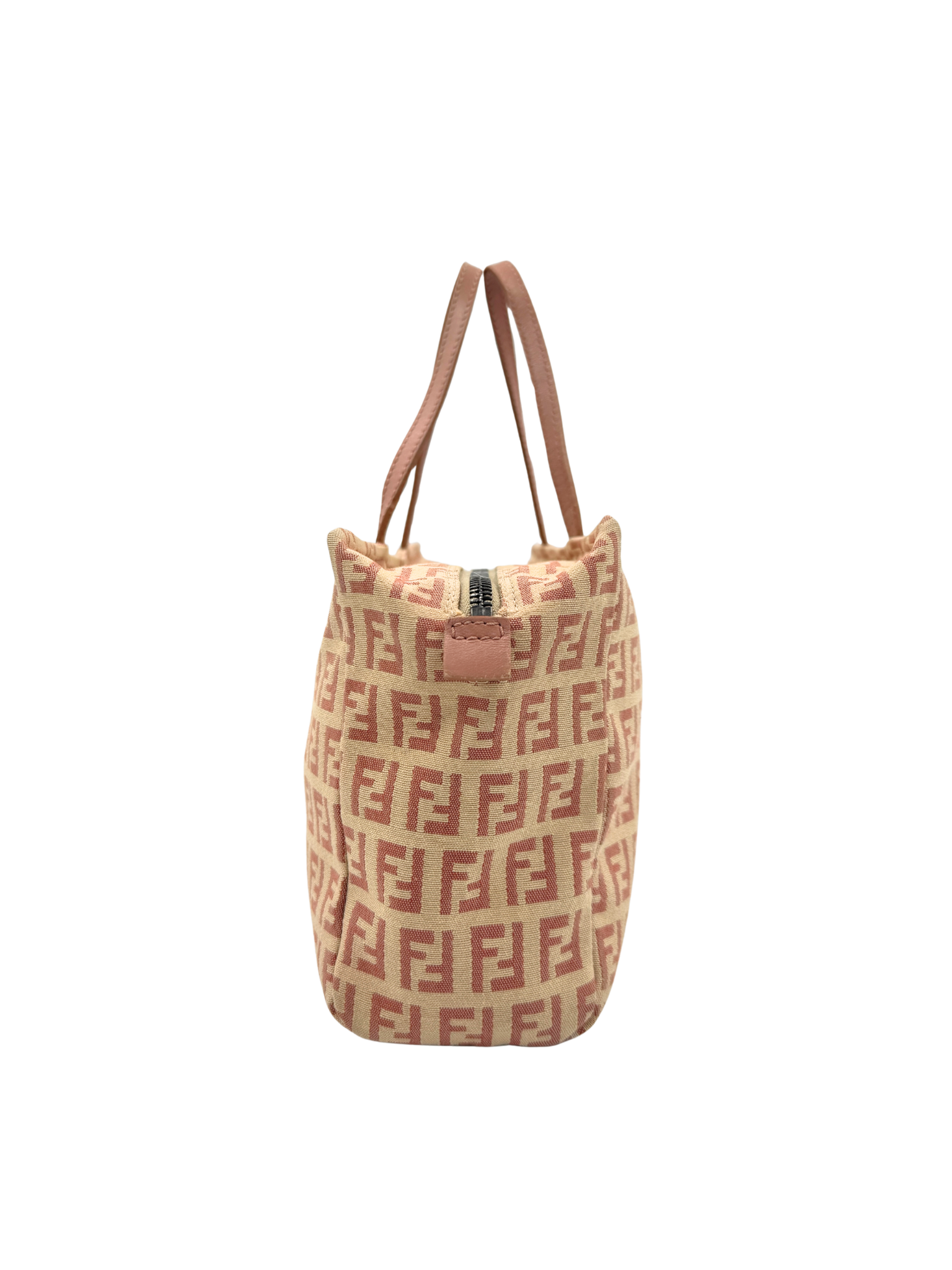Fendi FF Monogram East-West Bauletto Bag in Pink and Ivory Canvas