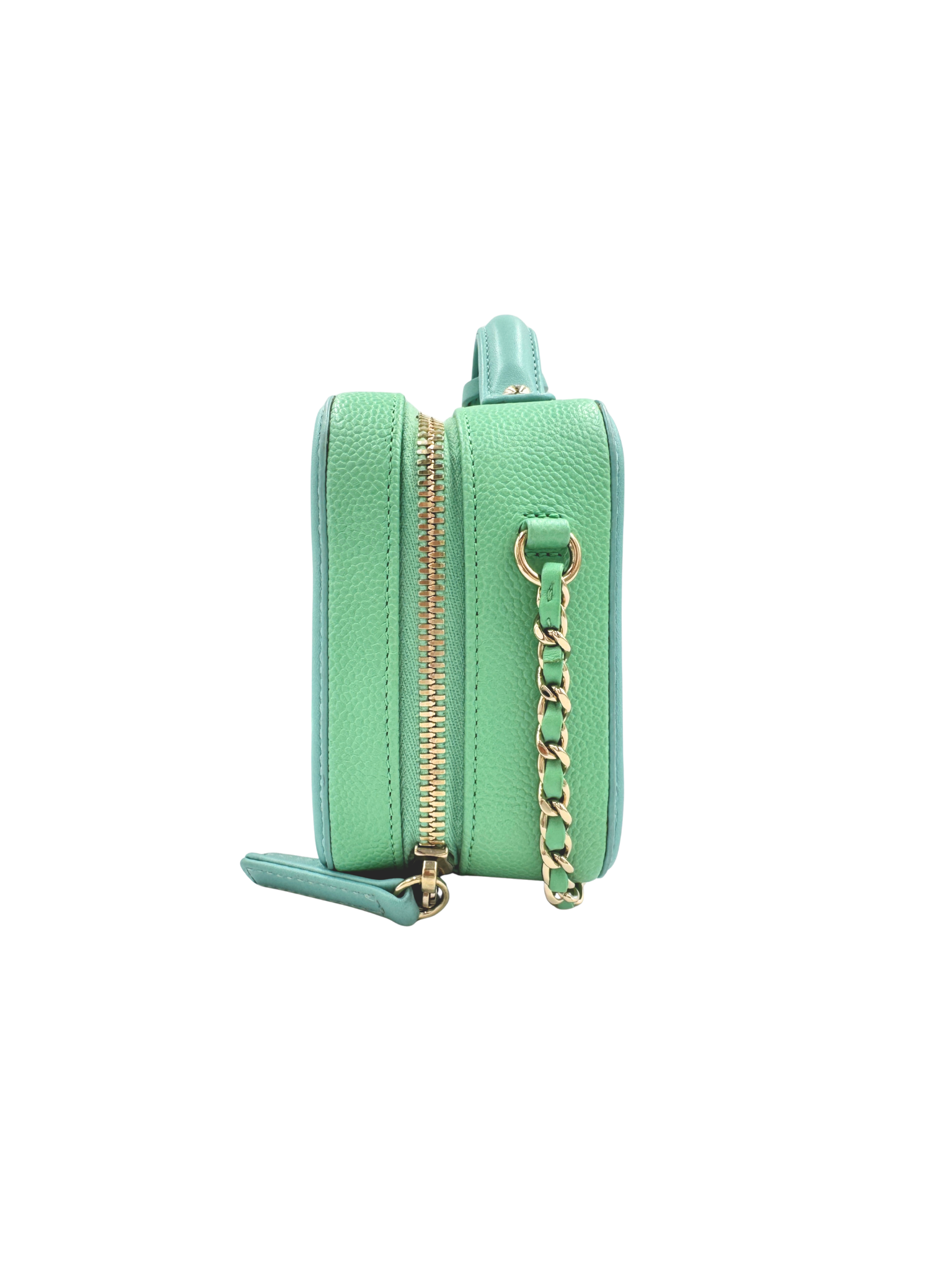 Small Tri-Color CC Classic Quilted Filigree Vanity Case Shoulder Bag in Pink/Green/Blue Caviar Leather