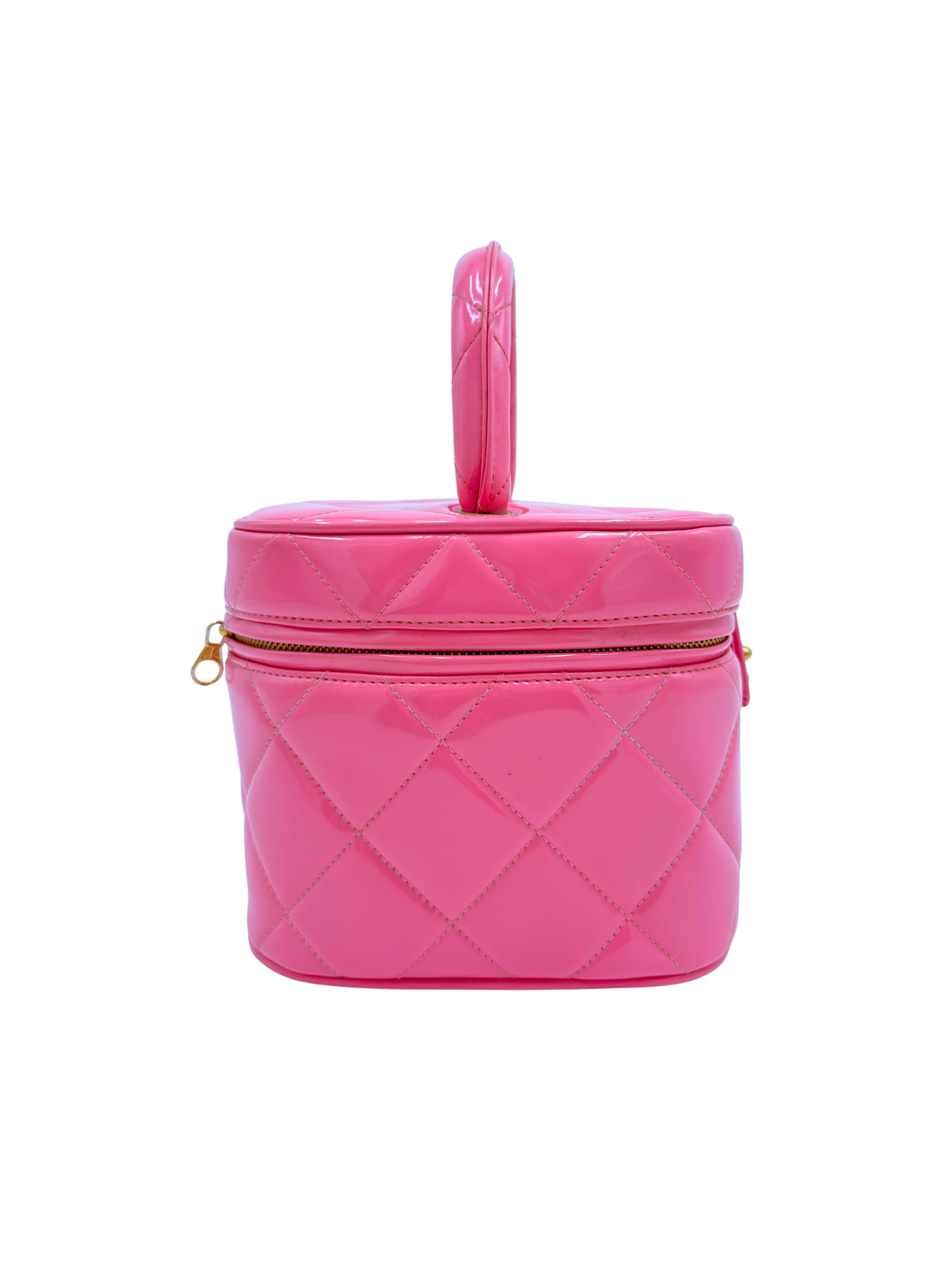 Vintage 1995 Barbie Quilted Vanity Case with Top Handle in Pink Patent Leather