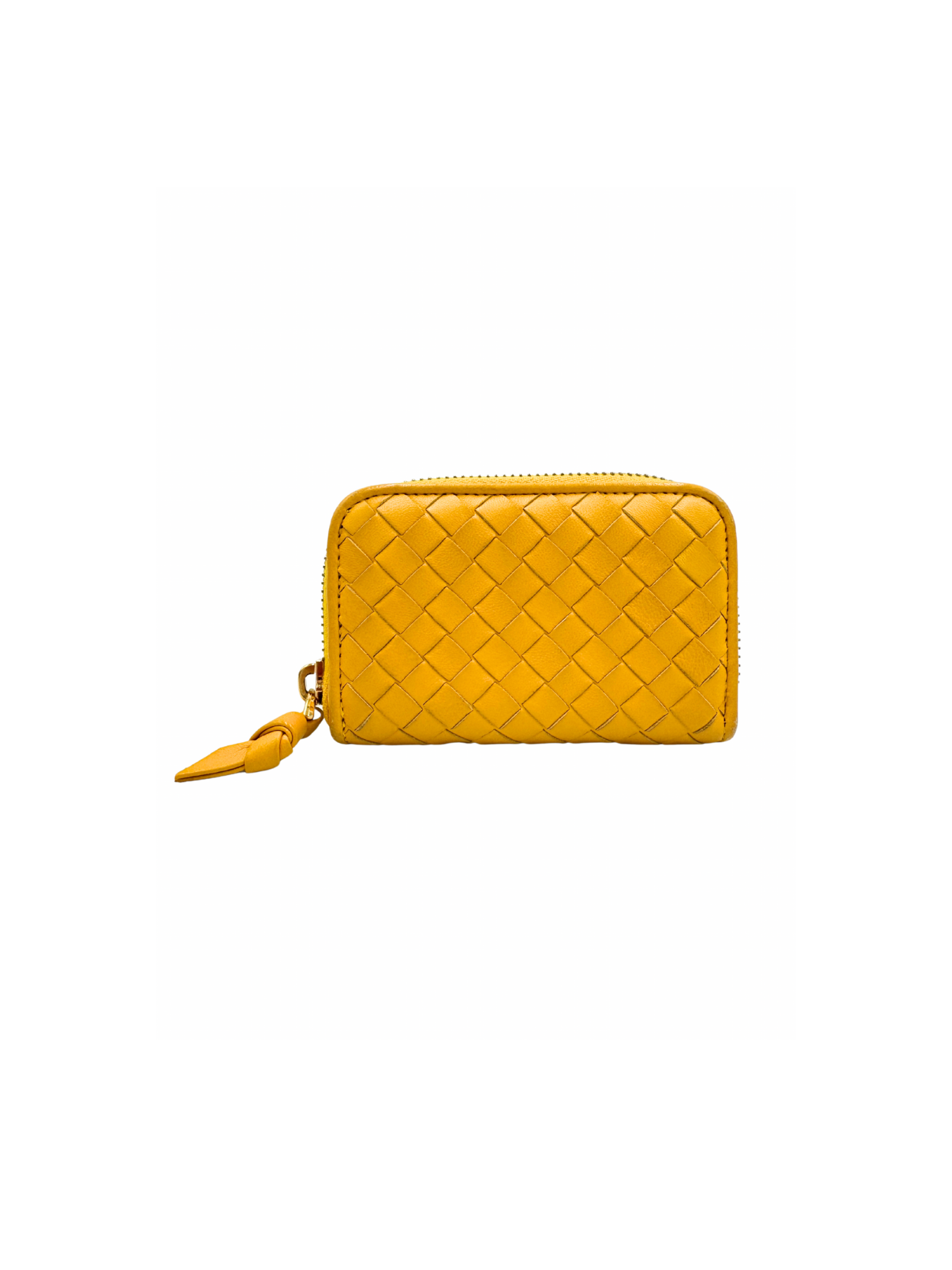 Compact Ziparound Wallet in Yellow Intrecciato Leather