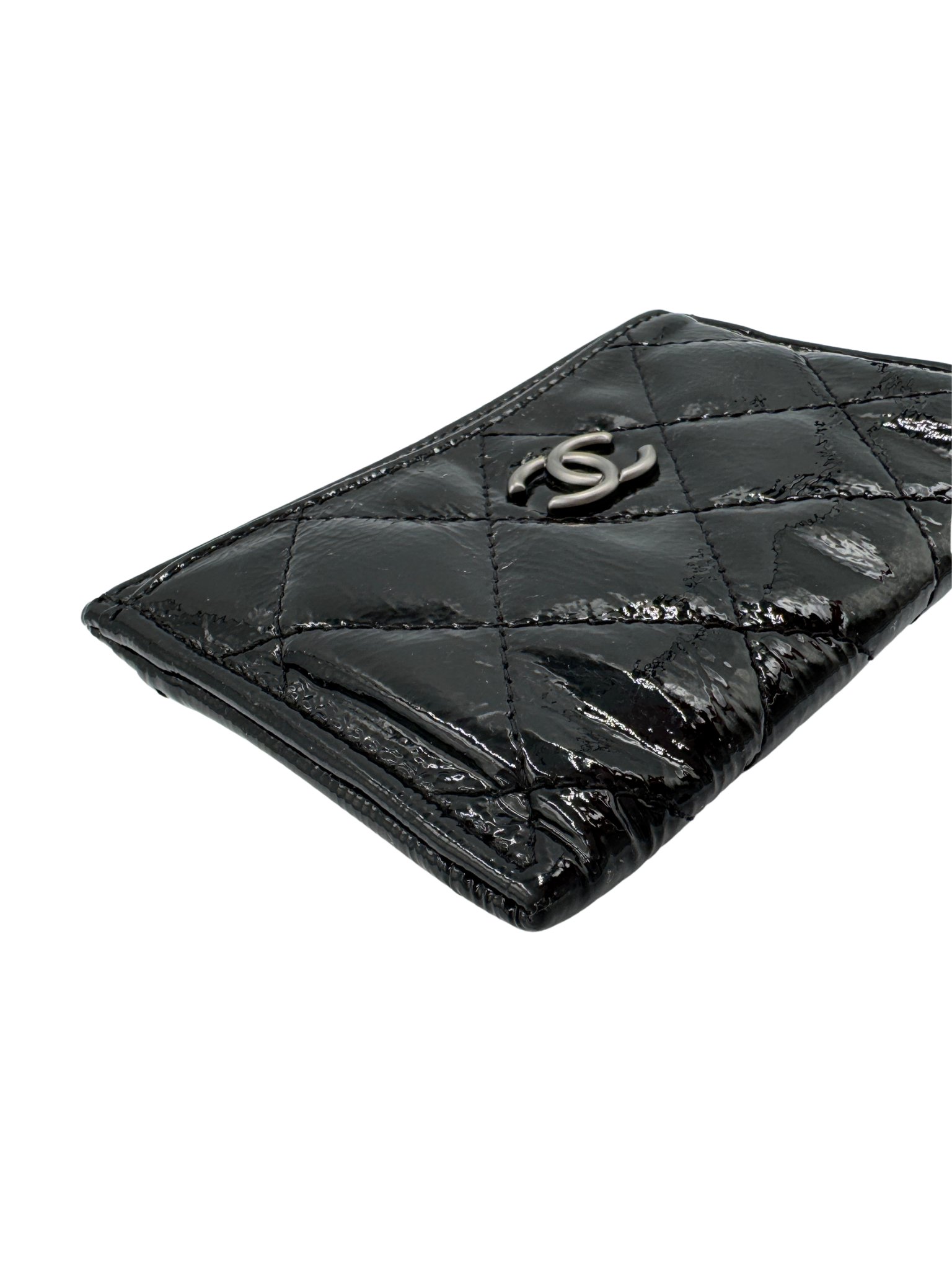 Classic Quilted CC Card Holder Wallet in Black Patent Leather