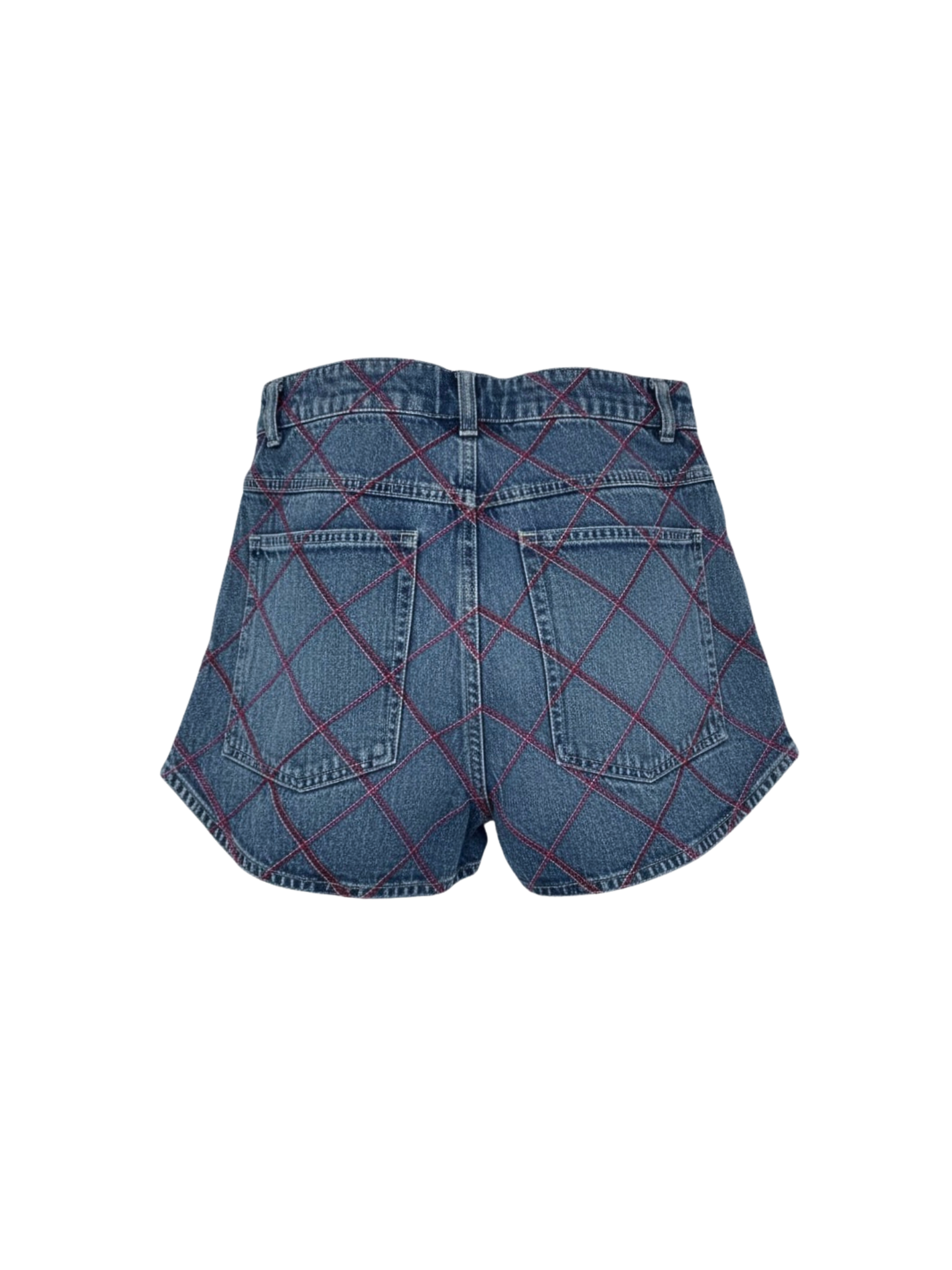 Size M / FR 38 2022 Coco Beach Quilted Shorts with Red and Pink Contrast Stitching in Navy Denim