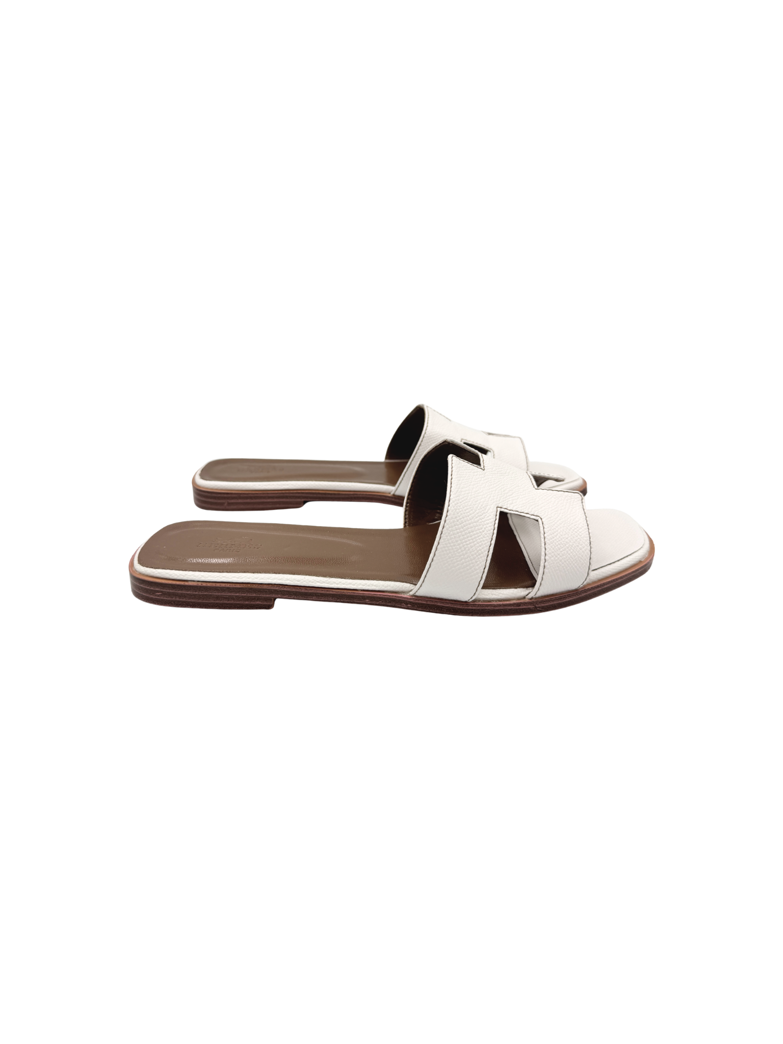 Size 39 Classic Oran Flat Slide Sandals in White Epsom Leather
