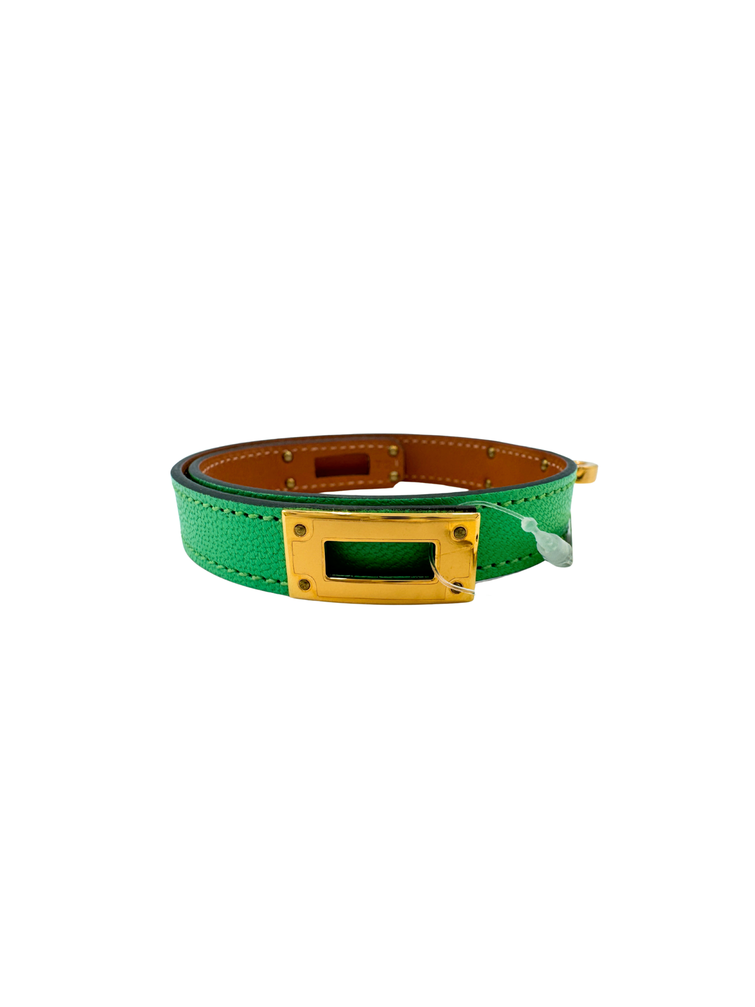 Size T2 Kelly Double Tour Bracelet in Vert Comics Chevre Chamkila Goatskin Leather