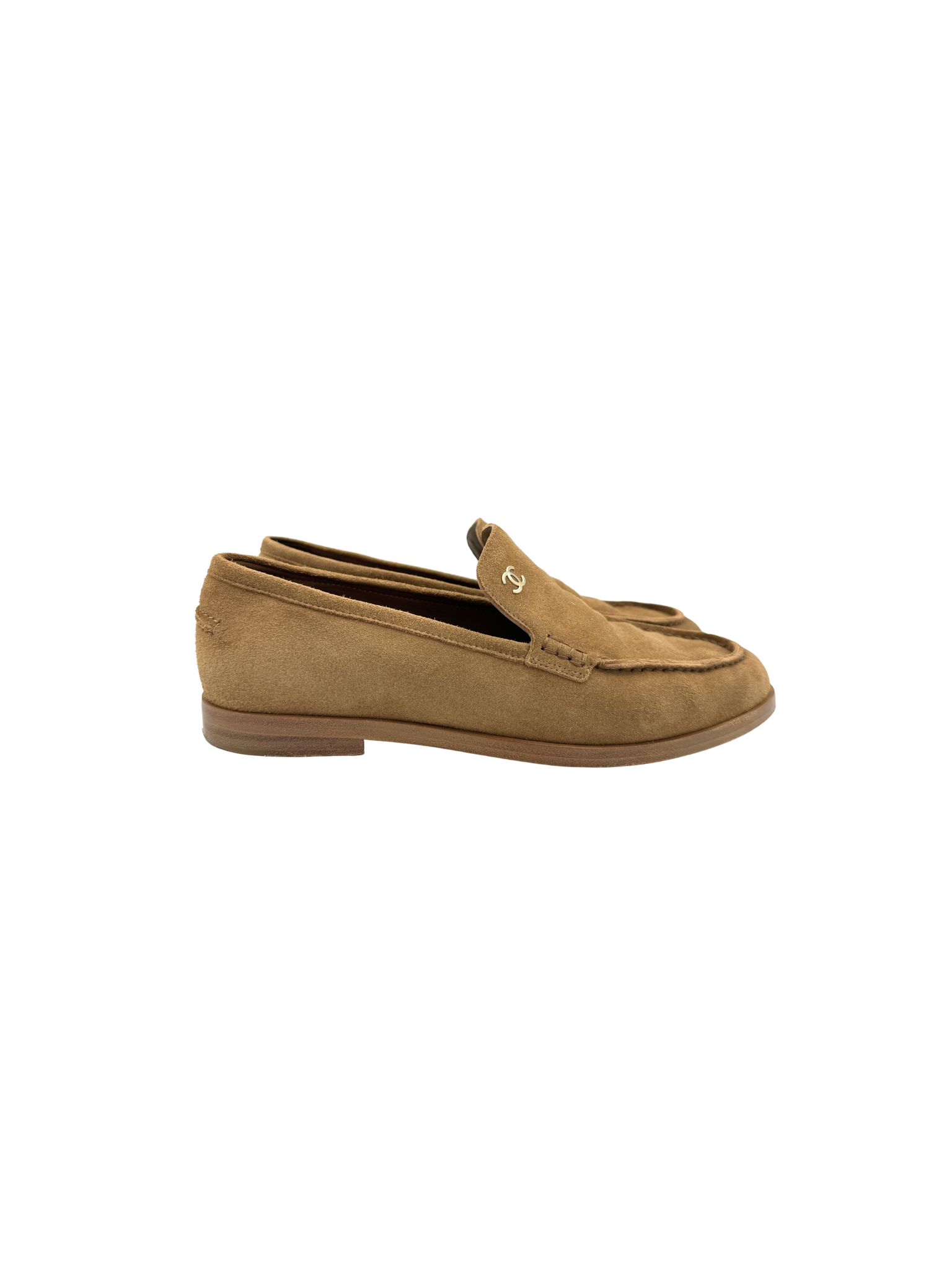 Size 38 2025 CC Logo Flat Loafers in Light Brown Suede