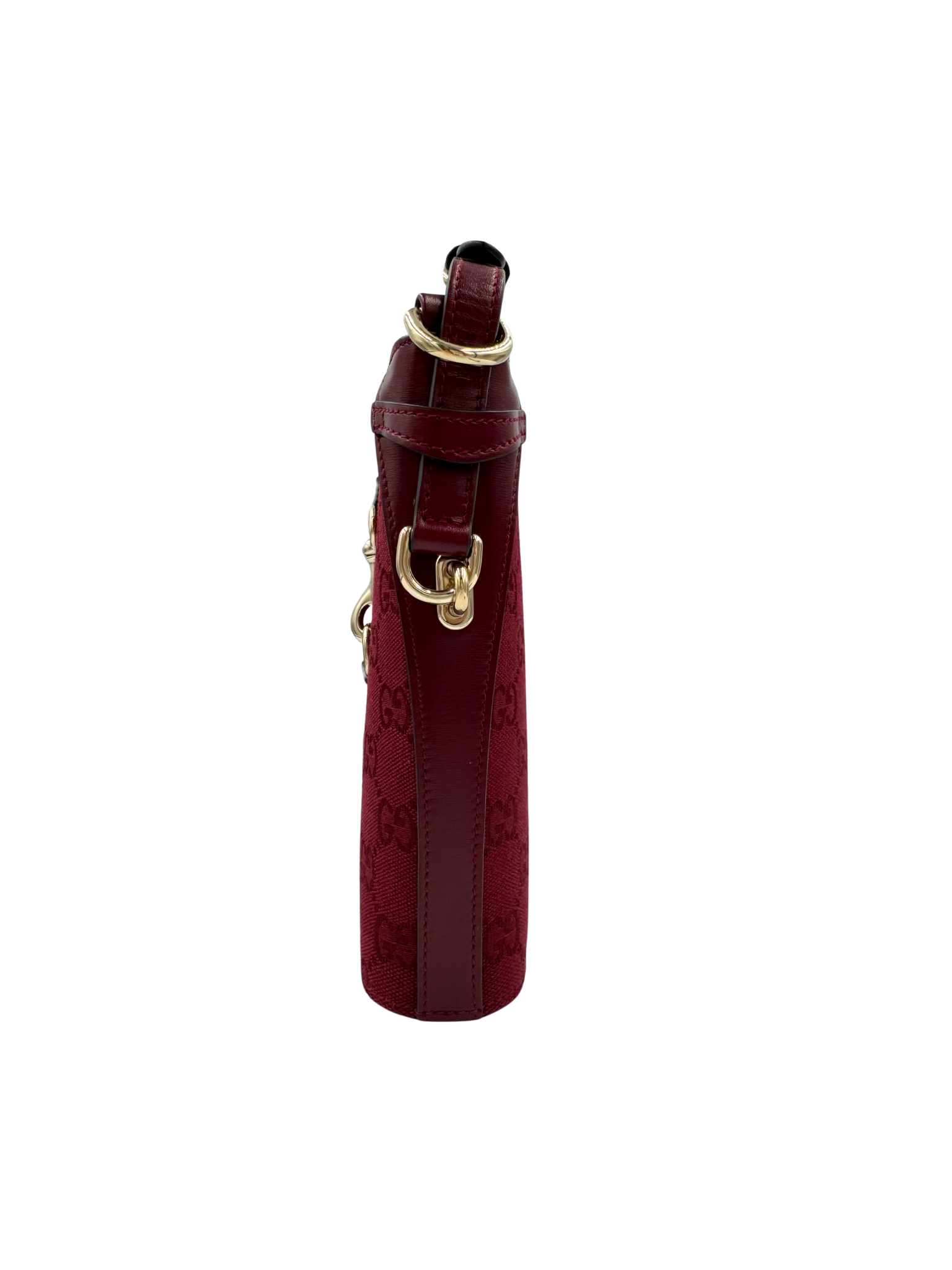Logo Bucket Shoulder Bag with Gucci Web Strap in Burgundy Rosso Ancora Monogam GG Supreme Canvas