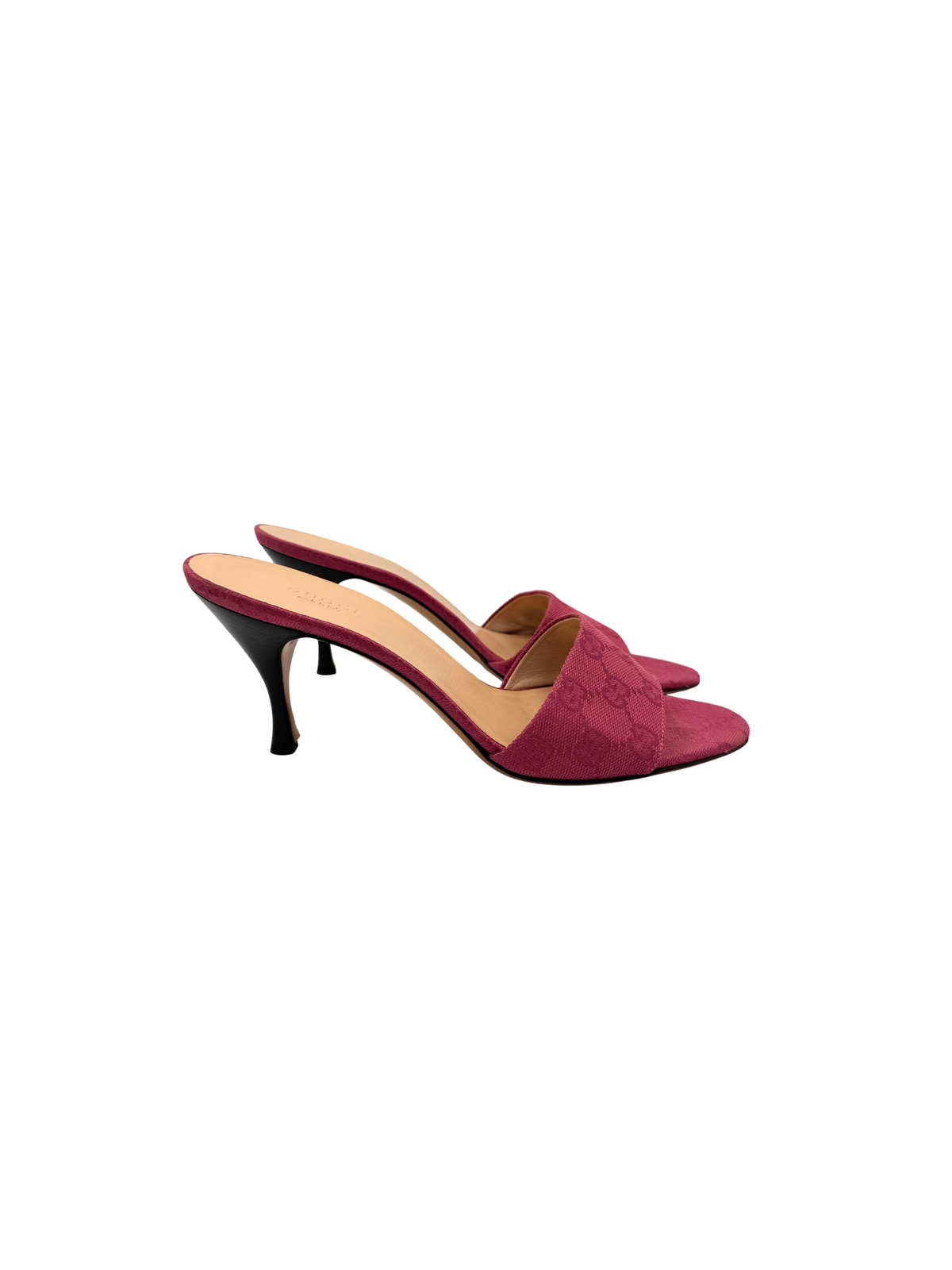 Size 39 GG Logo Slip-On Mule Sandals in Burgundy Monogram GG Supreme Canvas