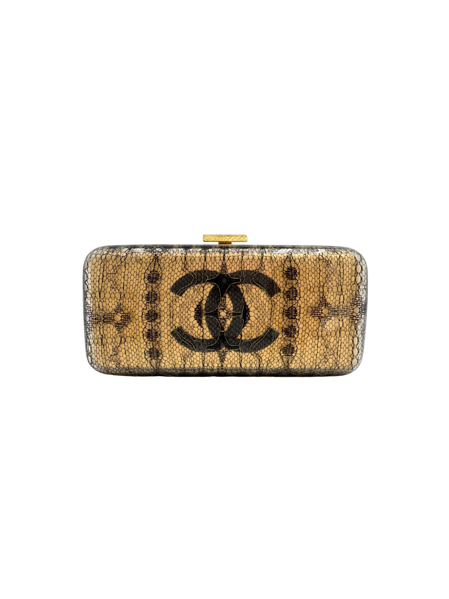 Lace CC Minaudiere in Gold & Black Acrylic Plexiglass