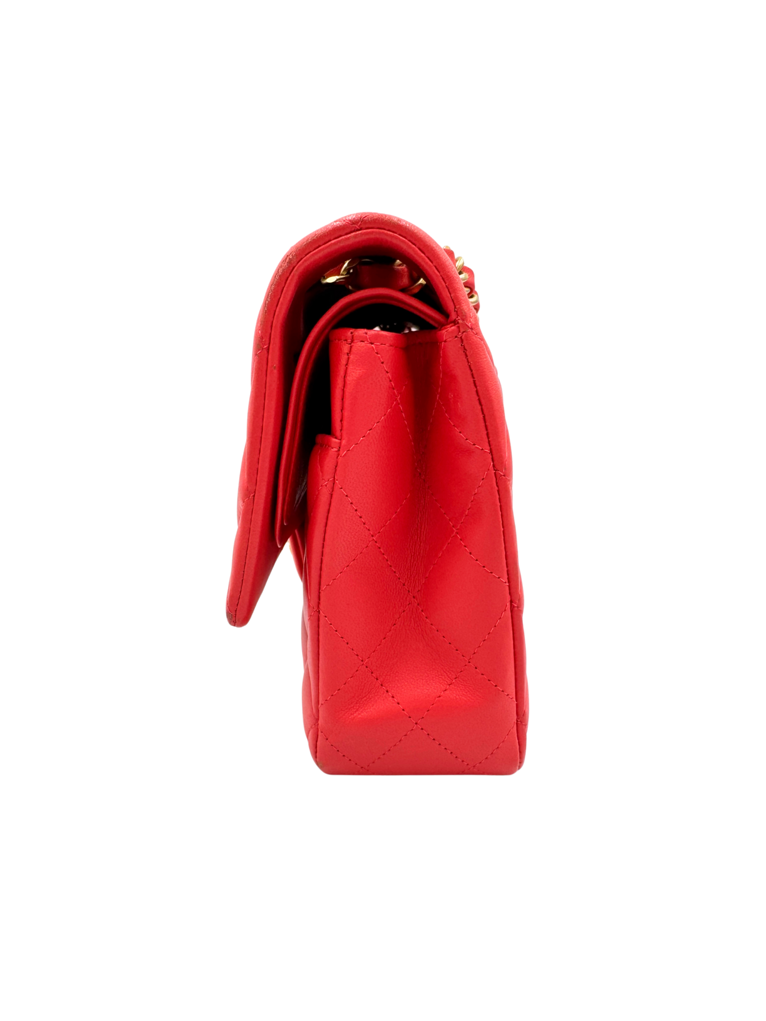 Quilted Medium Classic Double Flap Shoulder Bag in Red Lambskin Leather