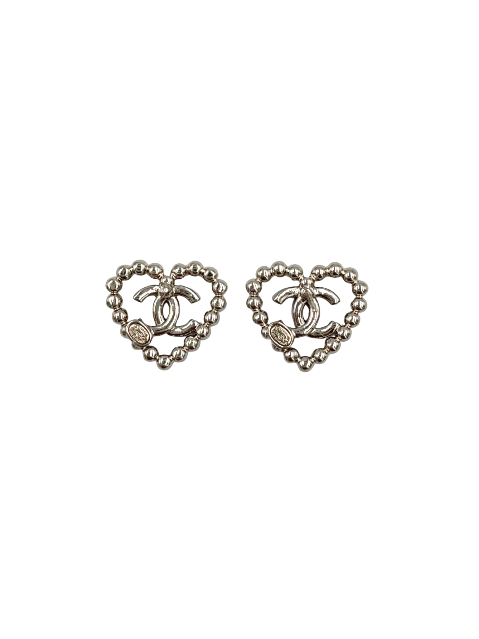 2020 Crystal CC Heart Earrings in Silver Hardware