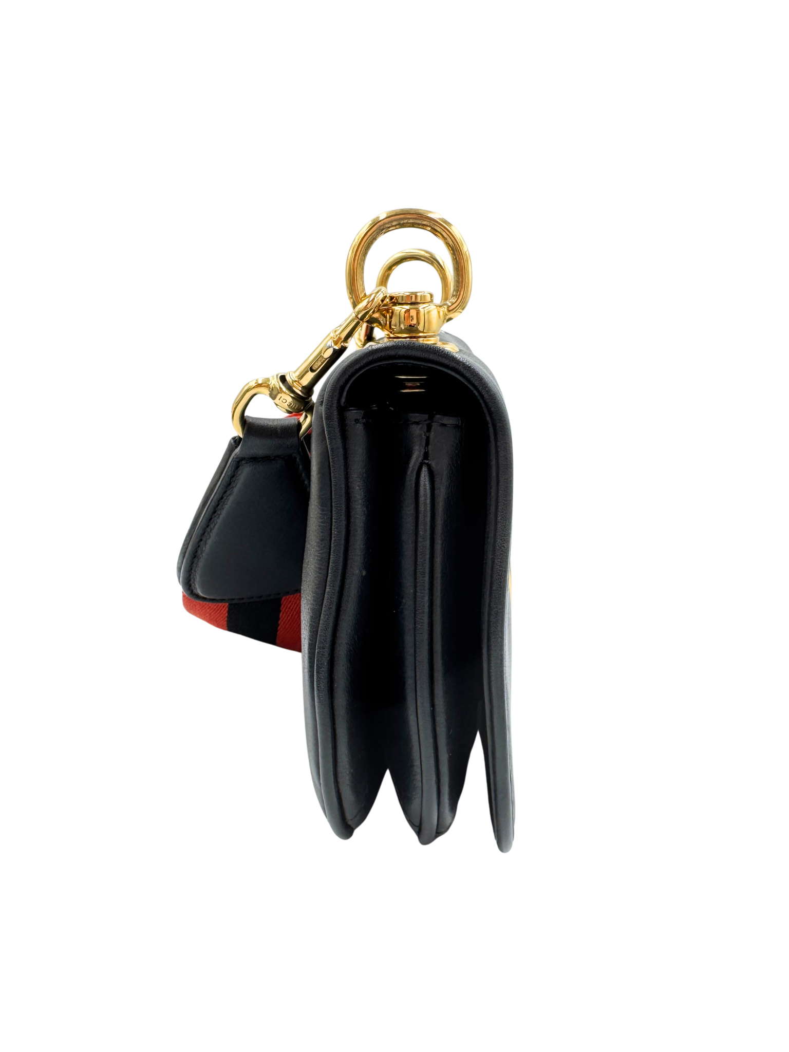 Small Blondie GG Logo Shoulder Bag with Canvas Strap in Black Leather
