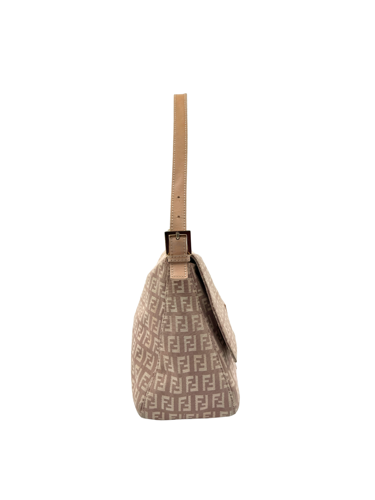 FF Logo Mamma Baguette Hobo Shoulder Bag in Mauve/Brown and Ivory Zucchino Canvas