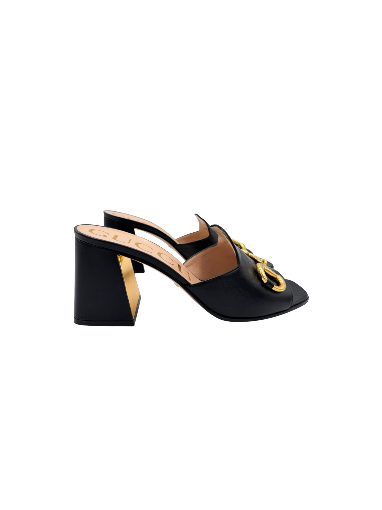 Size 40.5 Horsebit Slide Sandals in Black Smooth Leather