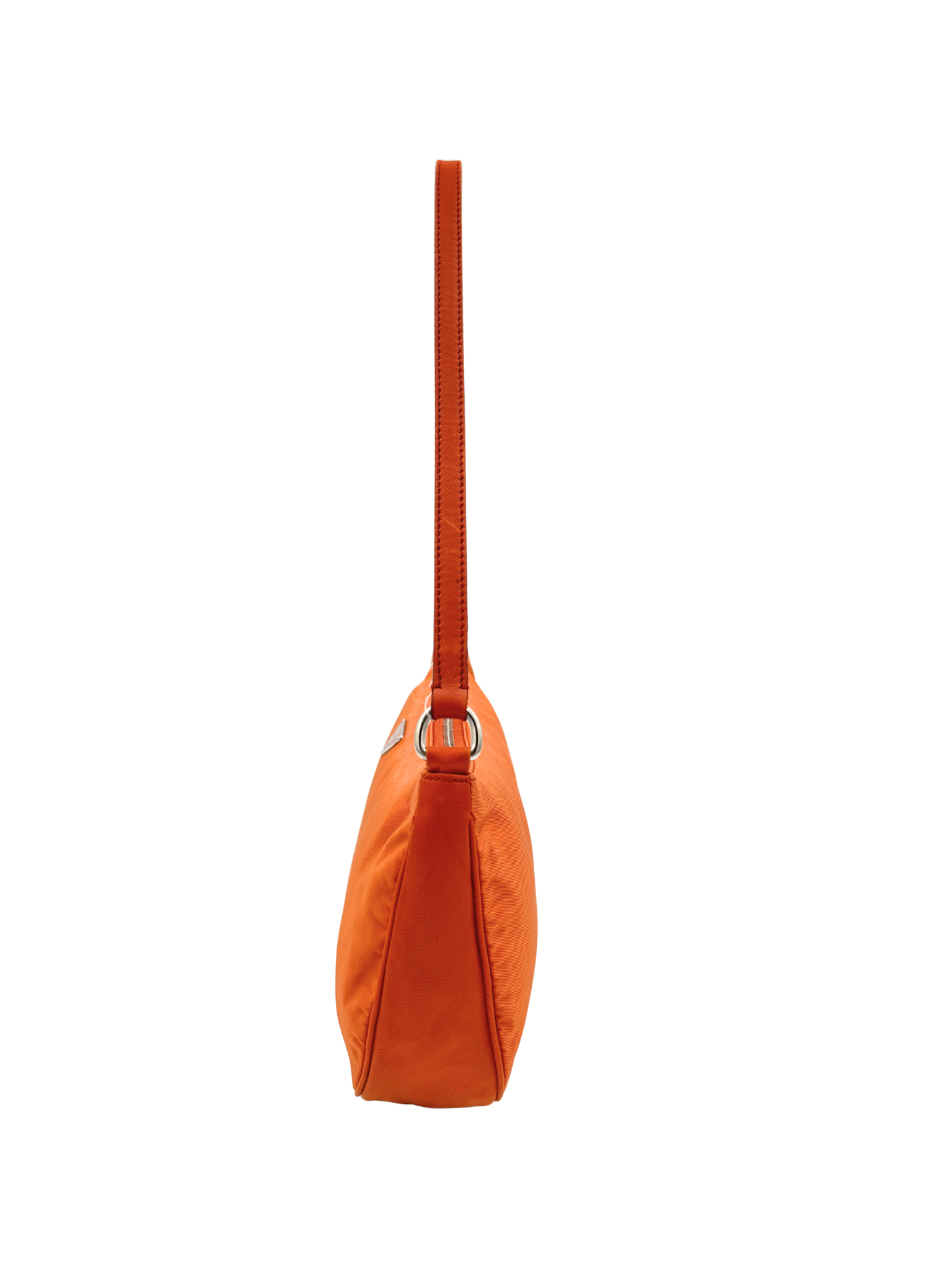 Classic Tessuto Shoulder Bag Pochette in Orange Nylon with Saffiano Leather Accents