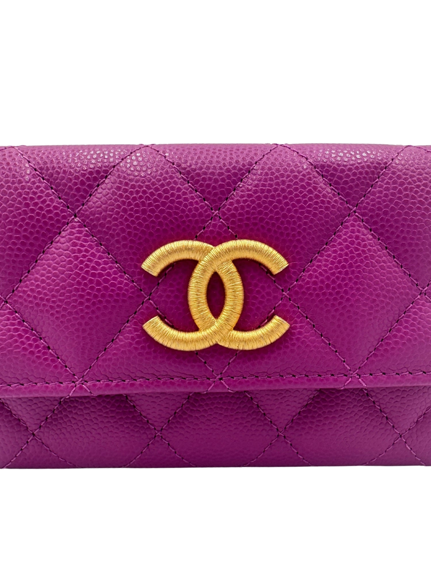 Classic Flap Card Holder Wallet in Fuchsia Caviar Leather
