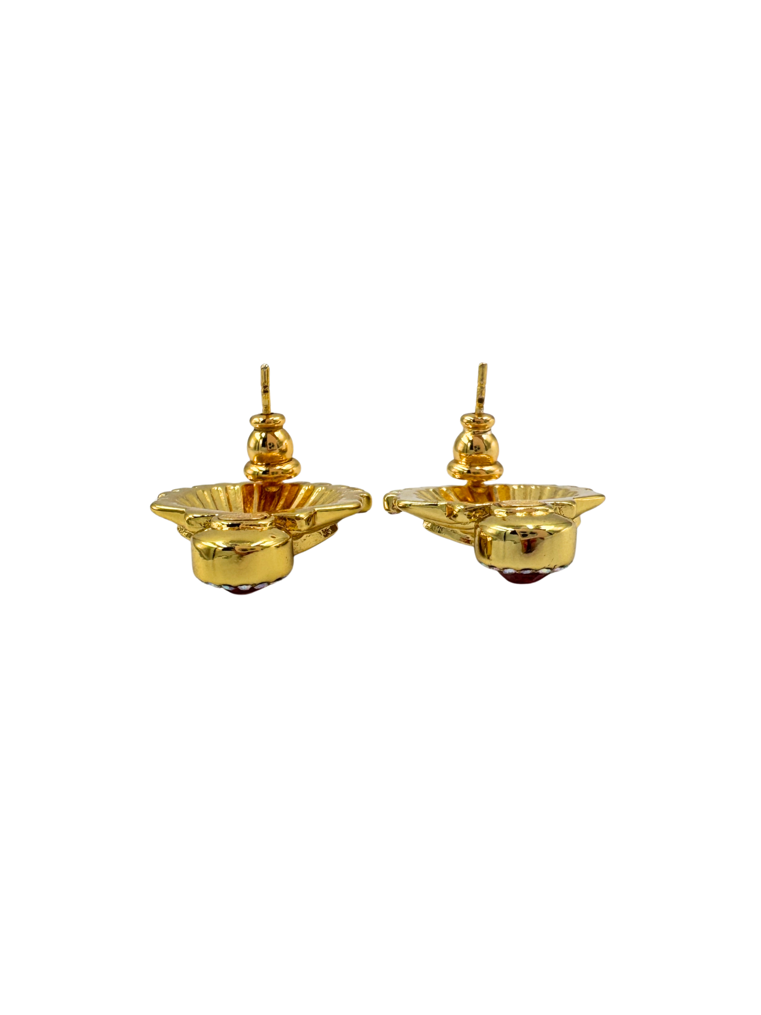 2023 Crystal-Embellished CC Shell Stud Earrings in Golden Hardware