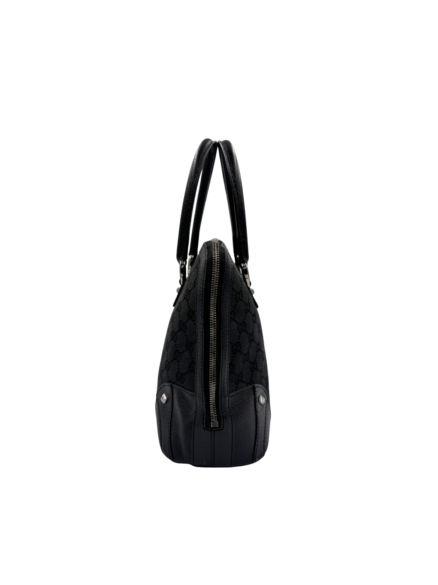 Vintage Tom Ford Era Dome Satchel with Top Handle and Micro Studs in Black Monogram GG Supreme Canvas with Leather Trim