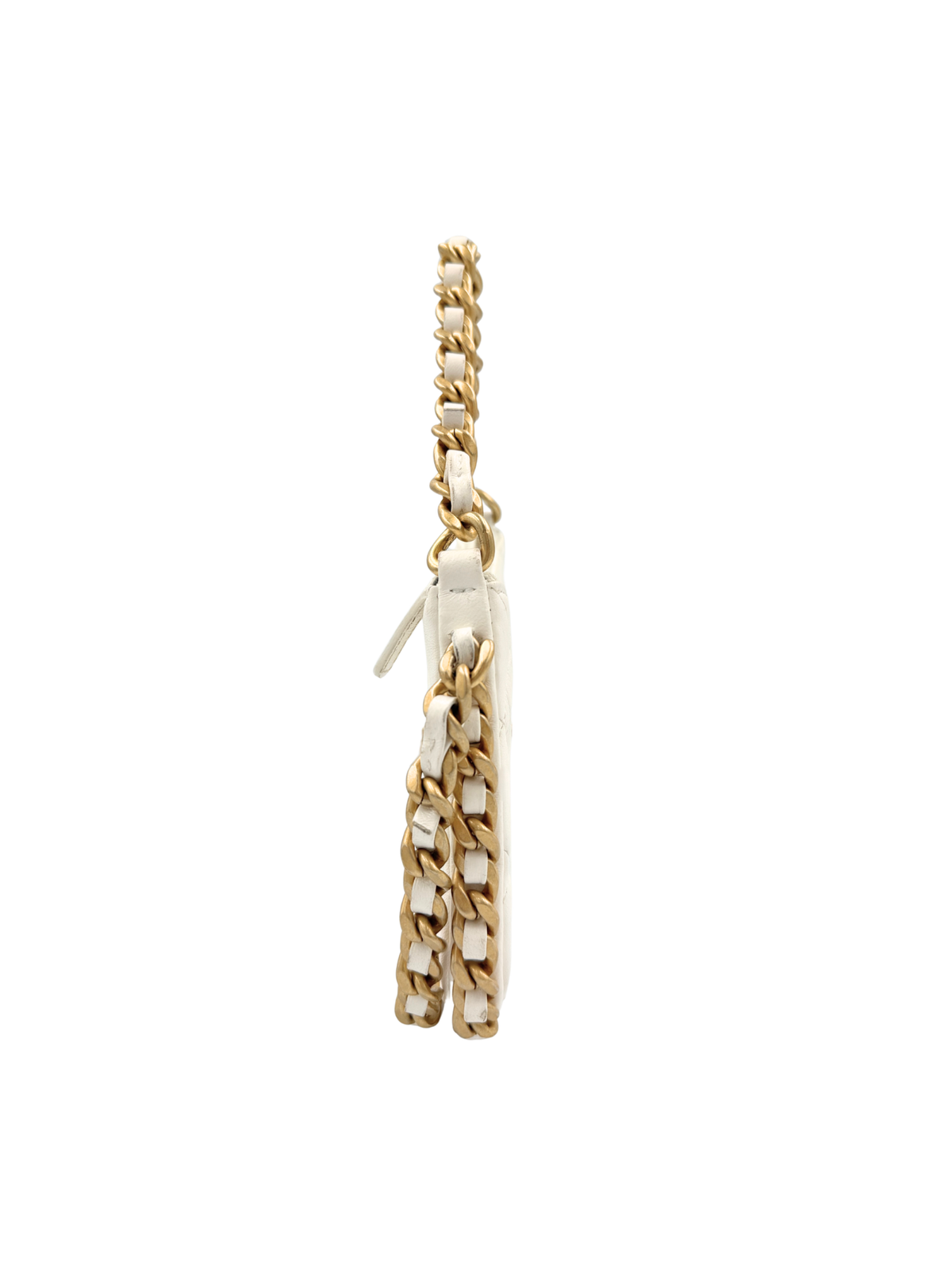 Classic Quilted Chain Around Trendy Hobo Shoulder Bag with Top Handle in White Lambskin Leather