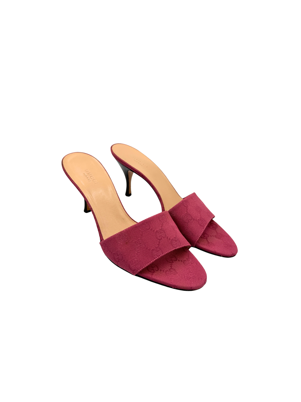 Size 39 GG Logo Slip-On Mule Sandals in Burgundy Monogram GG Supreme Canvas