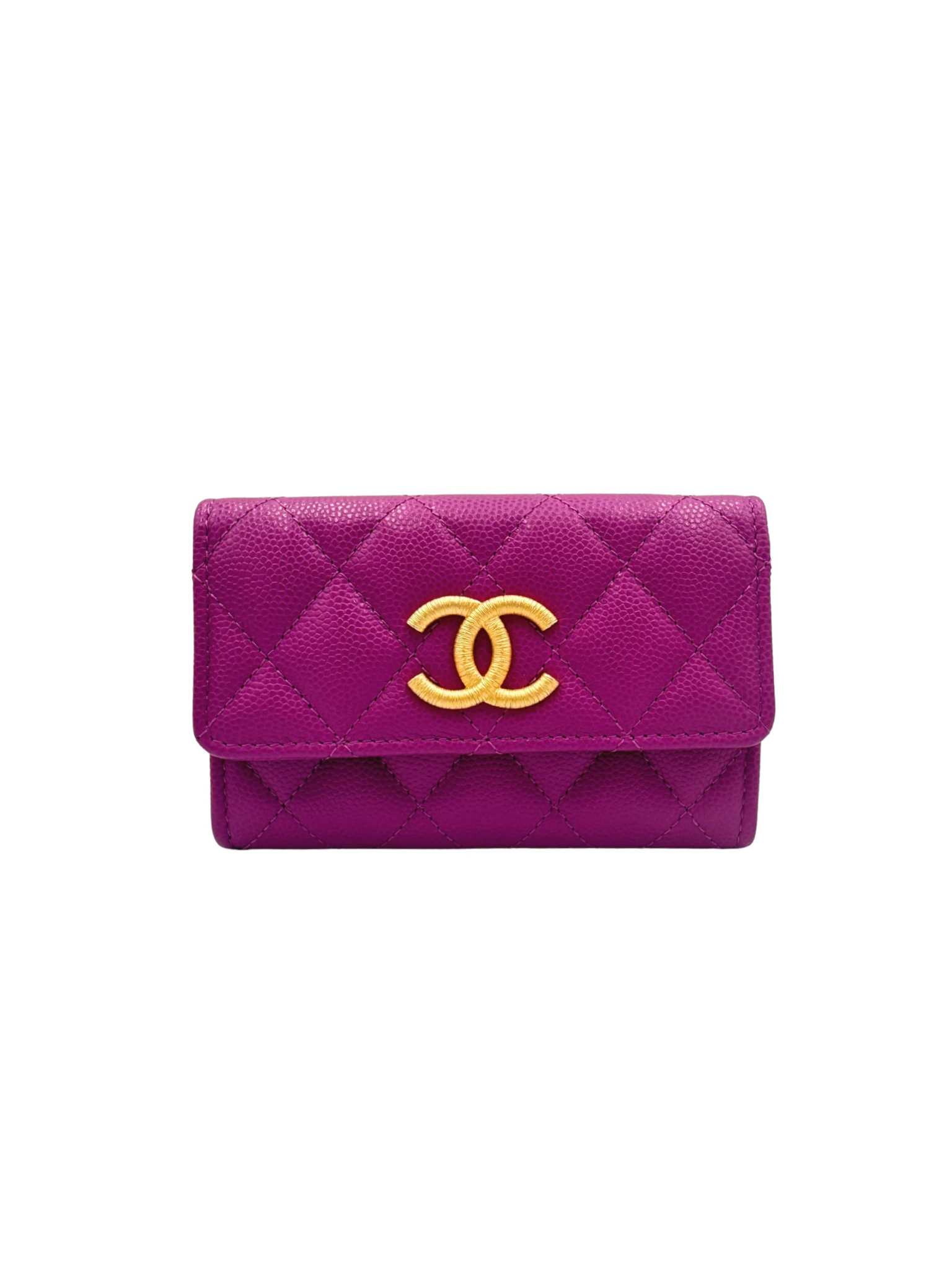 Classic Flap Card Holder Wallet in Fuchsia Caviar Leather