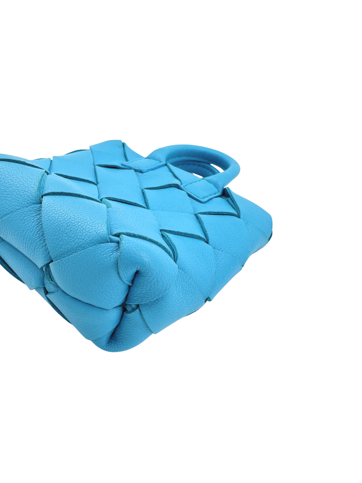 Mini Cabat Tote Bag Charm in Blue Intrecciato Woven Leather
