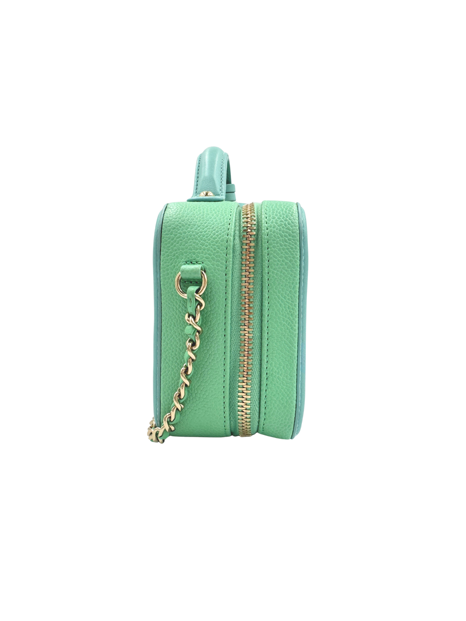 Small Tri-Color CC Classic Quilted Filigree Vanity Case Shoulder Bag in Pink/Green/Blue Caviar Leather
