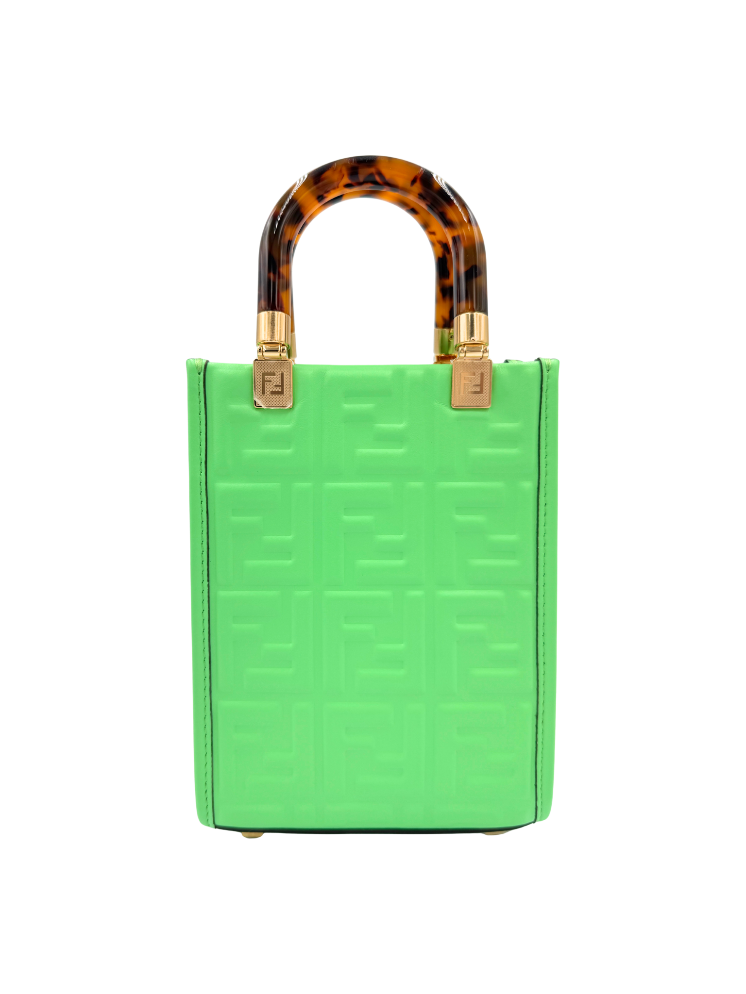 FF Mini Sunshine Shopping Tote Bag with Top Handle in Green Leather