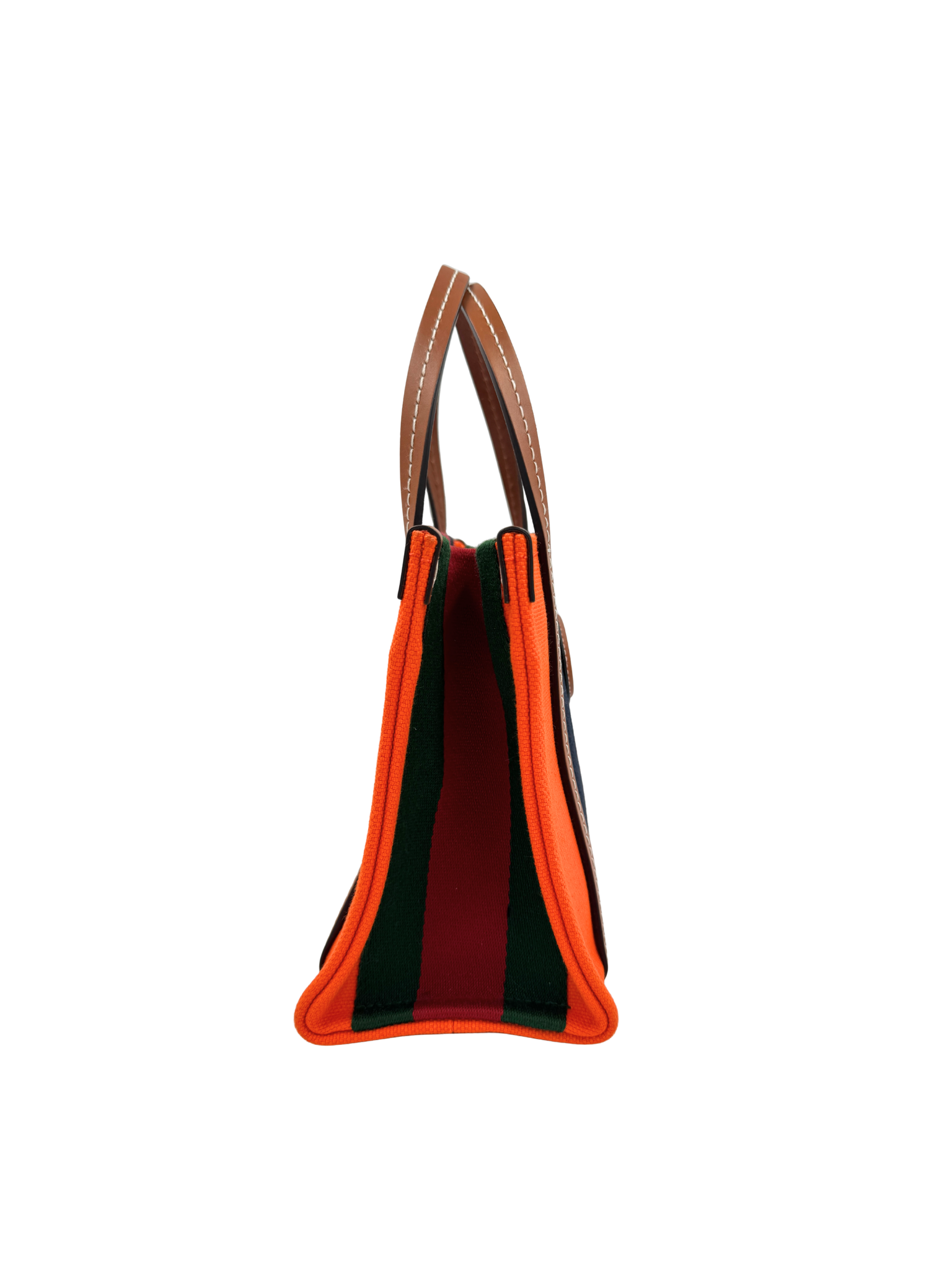 Small Interlocking GG Web Shopping Tote Bag with Top Handle in Orange Canvas