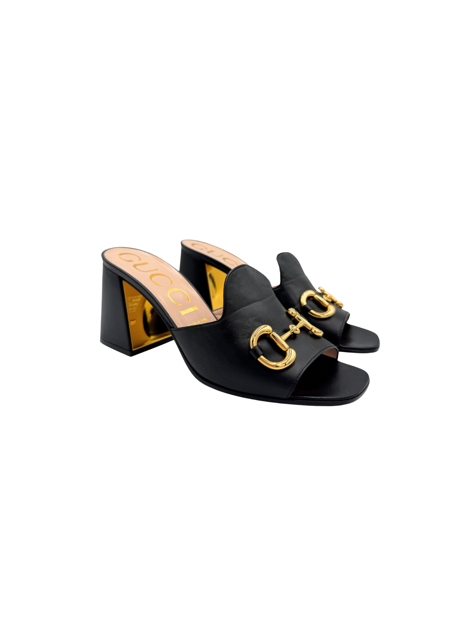 Size 40.5 Horsebit Slide Sandals in Black Smooth Leather