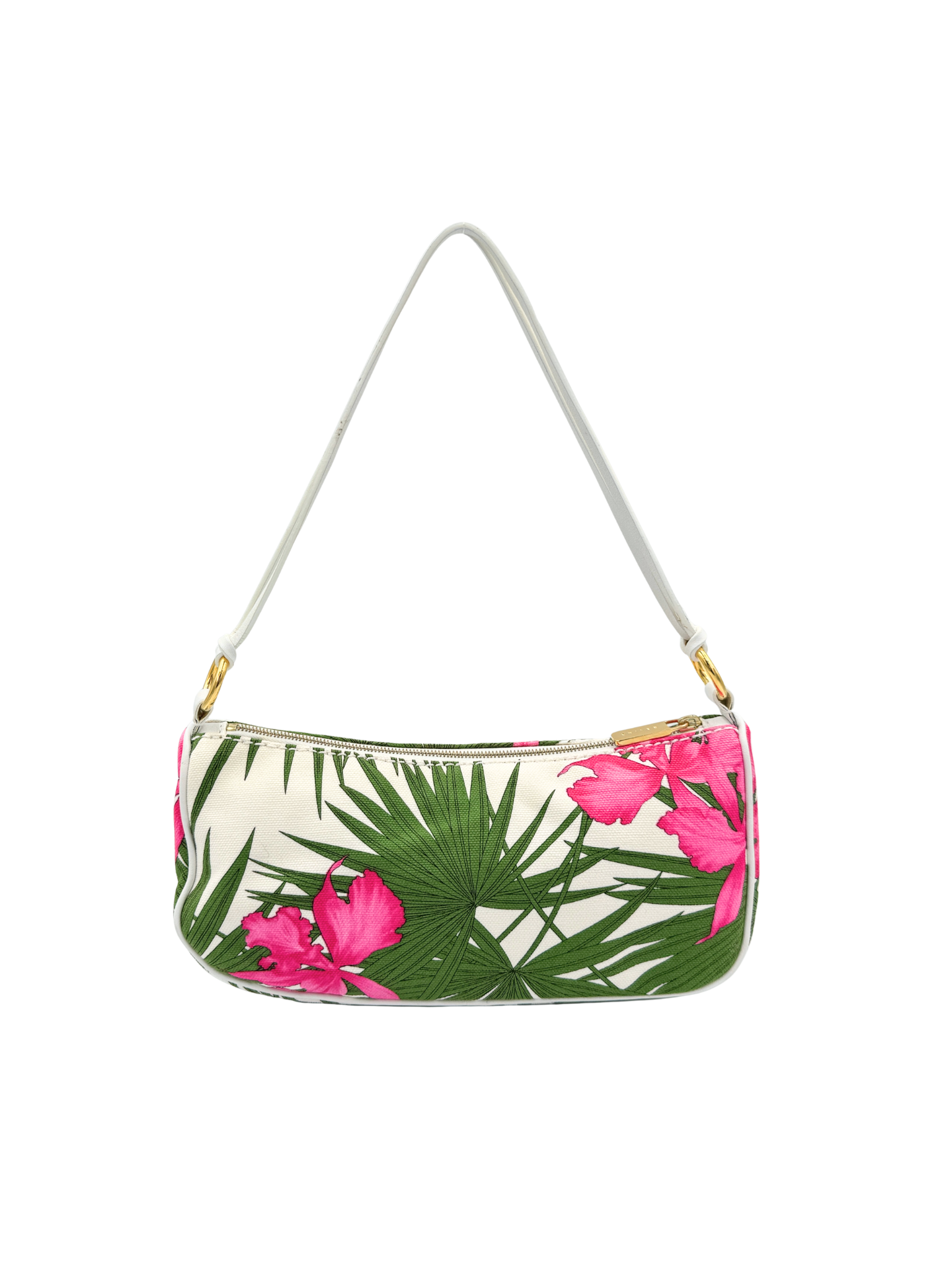 Triomphe Tropical Hibiscus Print Shoulder Bag Pochette in Pink and Green Canvas