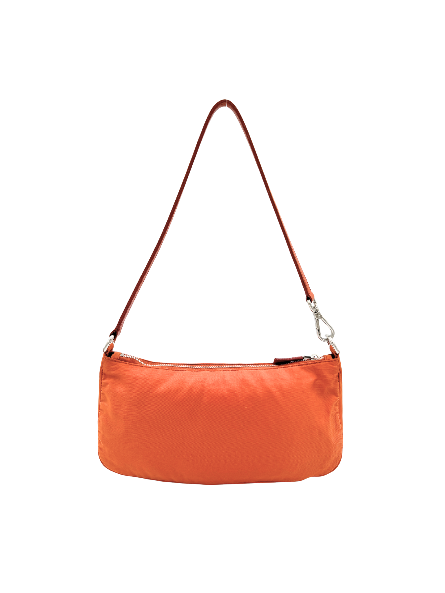 Classic Tessuto Shoulder Bag Pochette in Orange Nylon with Saffiano Leather Accents