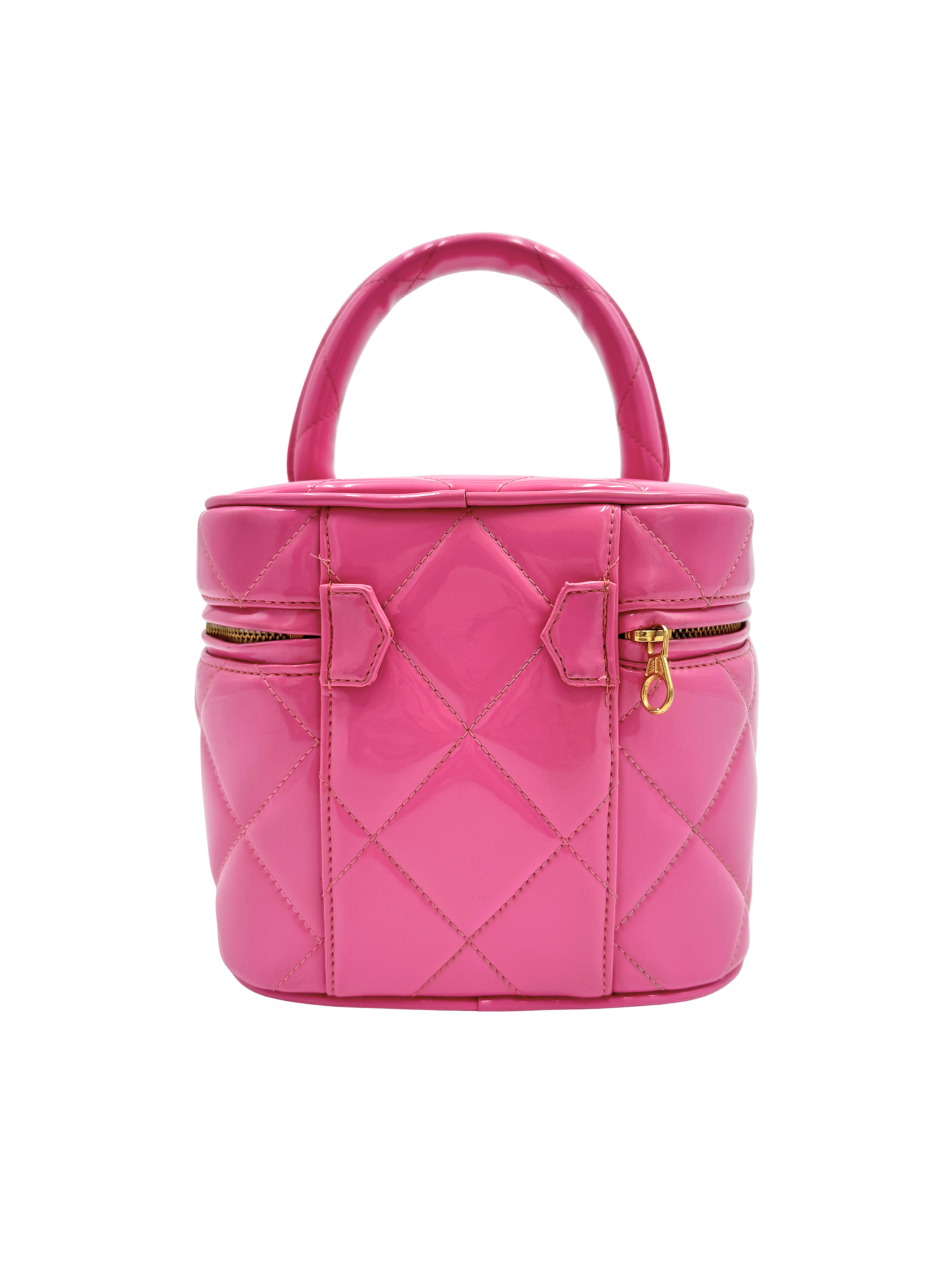 Vintage 1995 Barbie Quilted Vanity Case with Top Handle in Pink Patent Leather