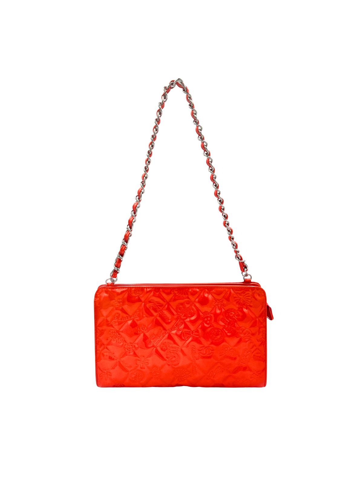 Vintage Karl Lagerfeld Era Lucky Symbols Shoulder Bag in Red Leather