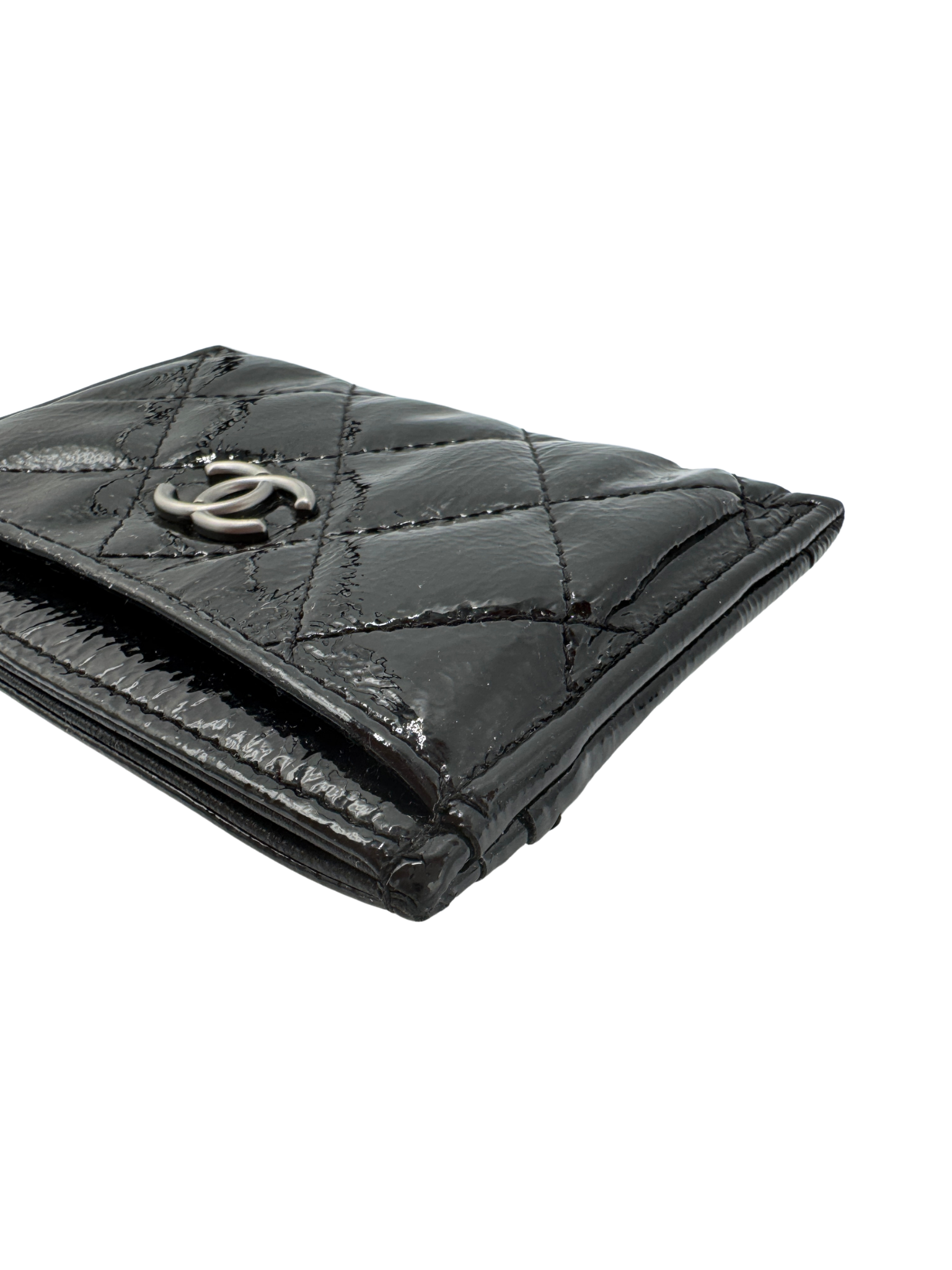 Classic Quilted CC Card Holder Wallet in Black Patent Leather