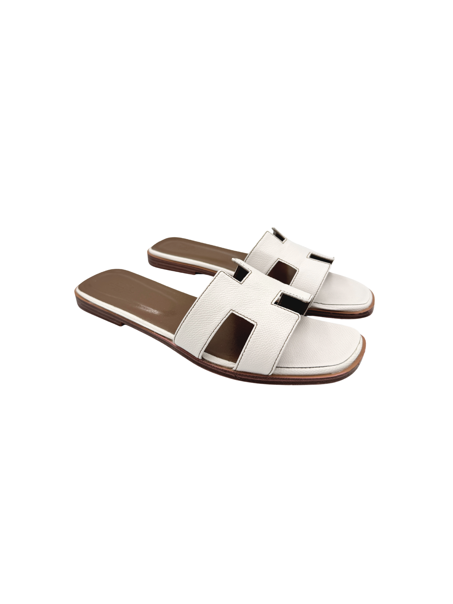 Size 39 Classic Oran Flat Slide Sandals in White Epsom Leather