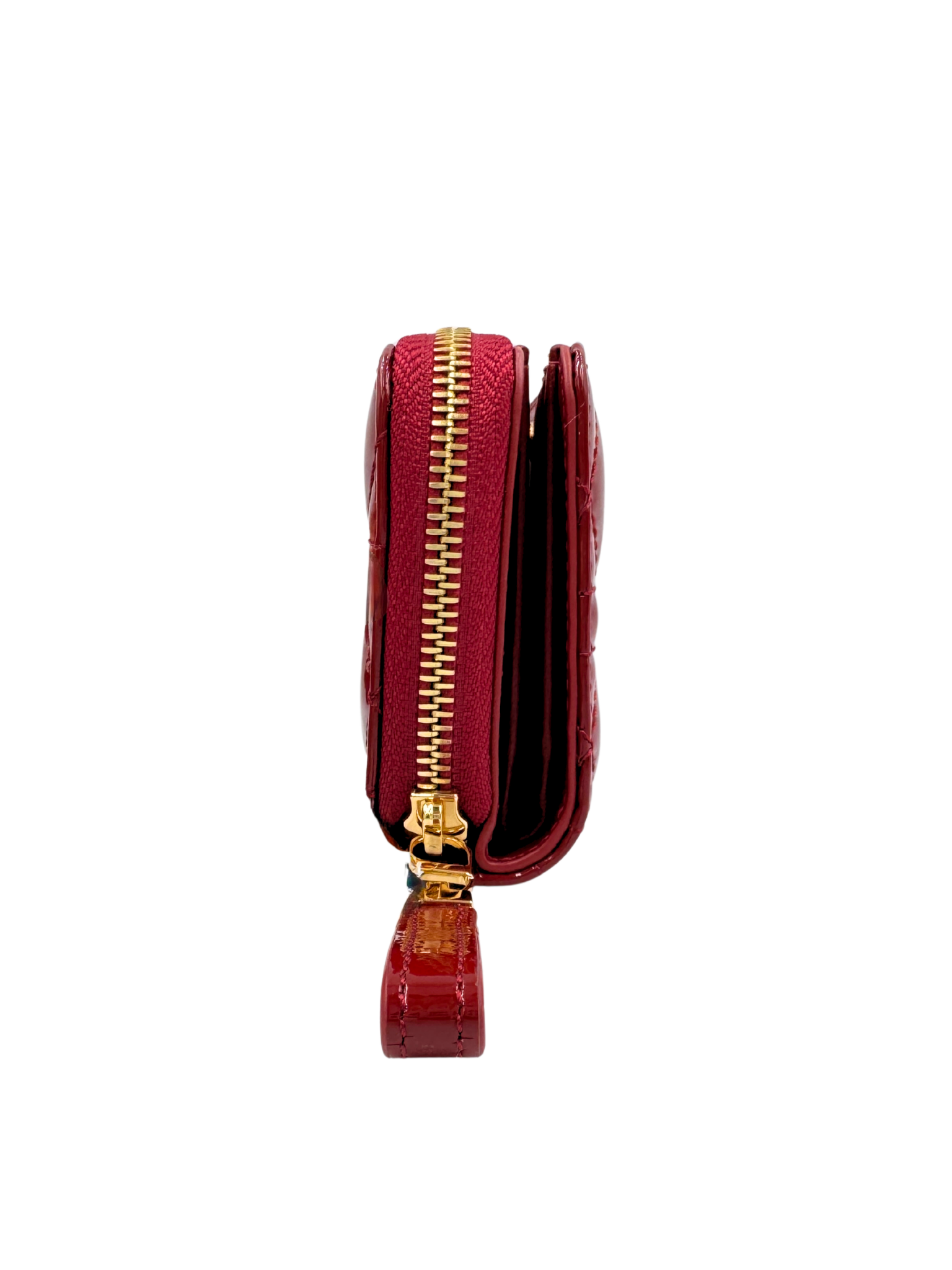 Caro Scarlet Ziparound Quilted Cannage Wallet in Red Patent Leather
