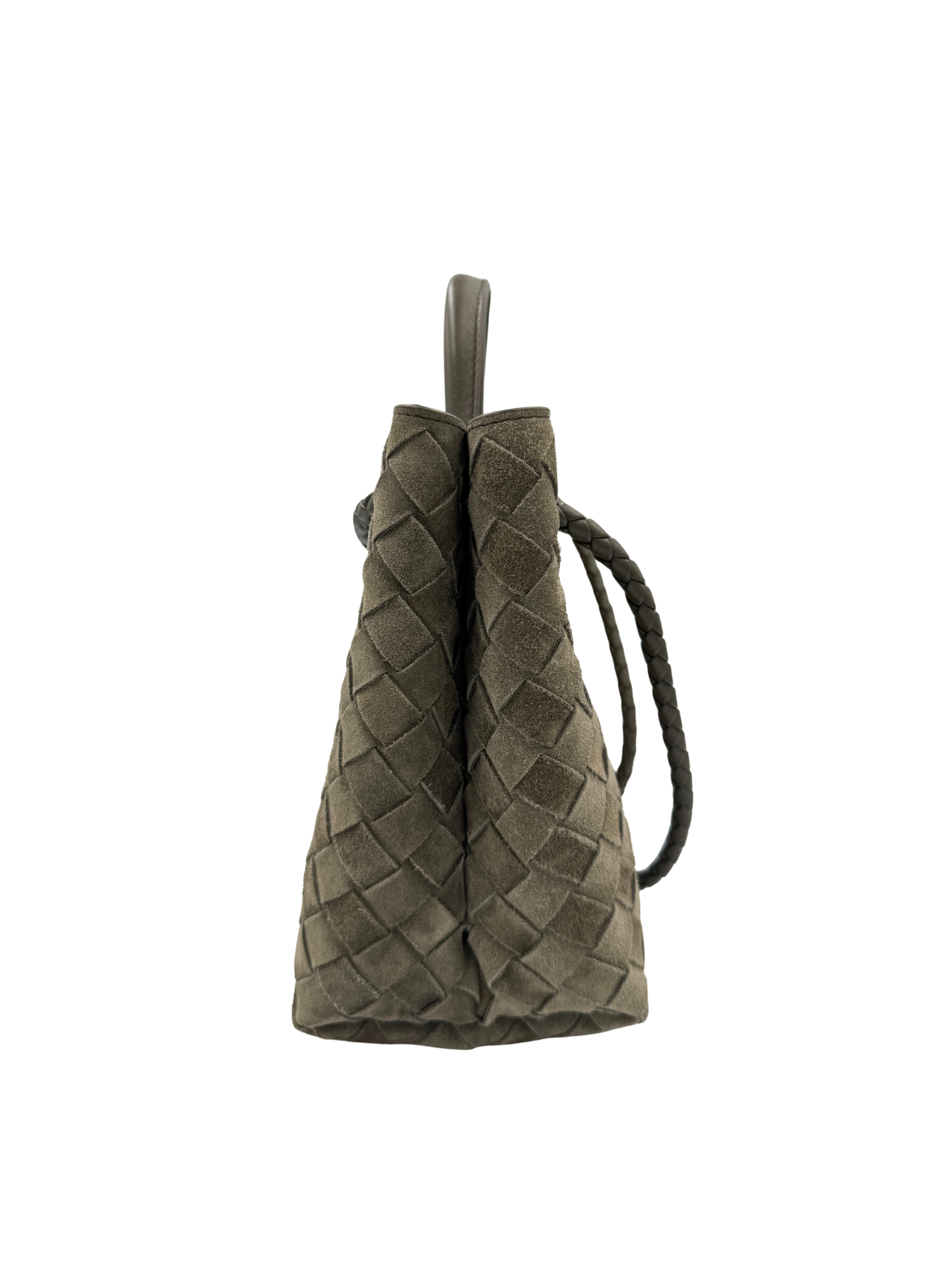 Small Andiamo Top Handle Shoulder Bag in Cypress Green Intrecciato Suede