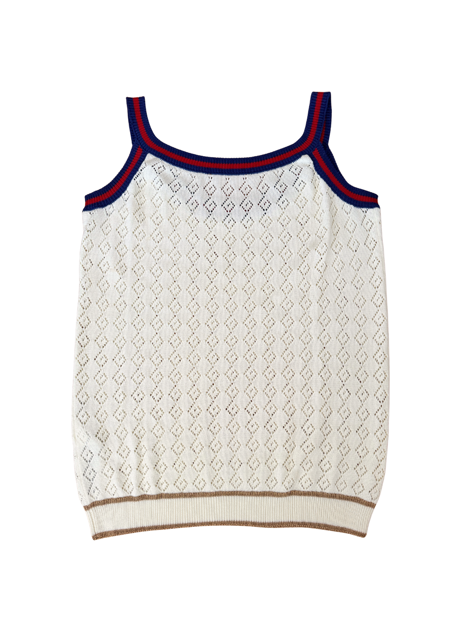 Size XXL GG Monogram Tank Top in Ivory Knit with Gucci Web Trim