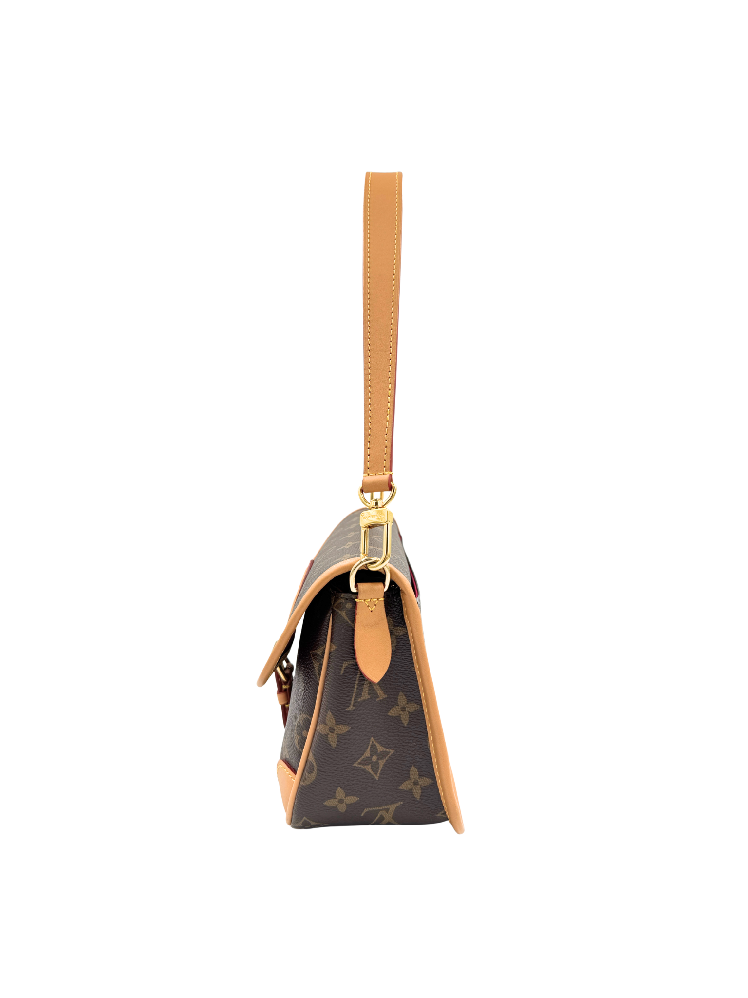 Diana Shoulder Bag in Brown and Tan Monogram Coated Canvas with Tan Leather Accents