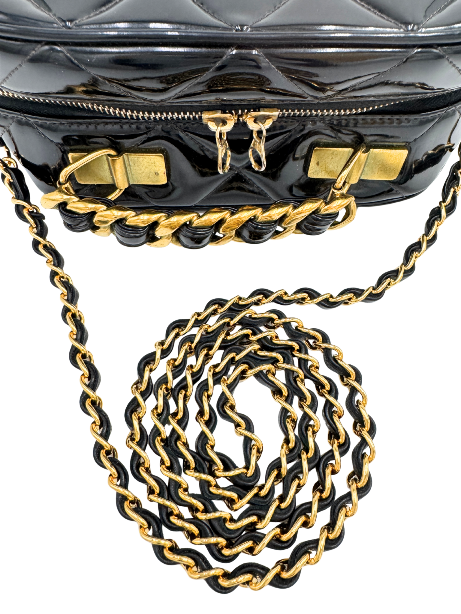 Vintage 1995 Barbie Collection CC Logo Rectangular Vanity Case in Black Patent Leather