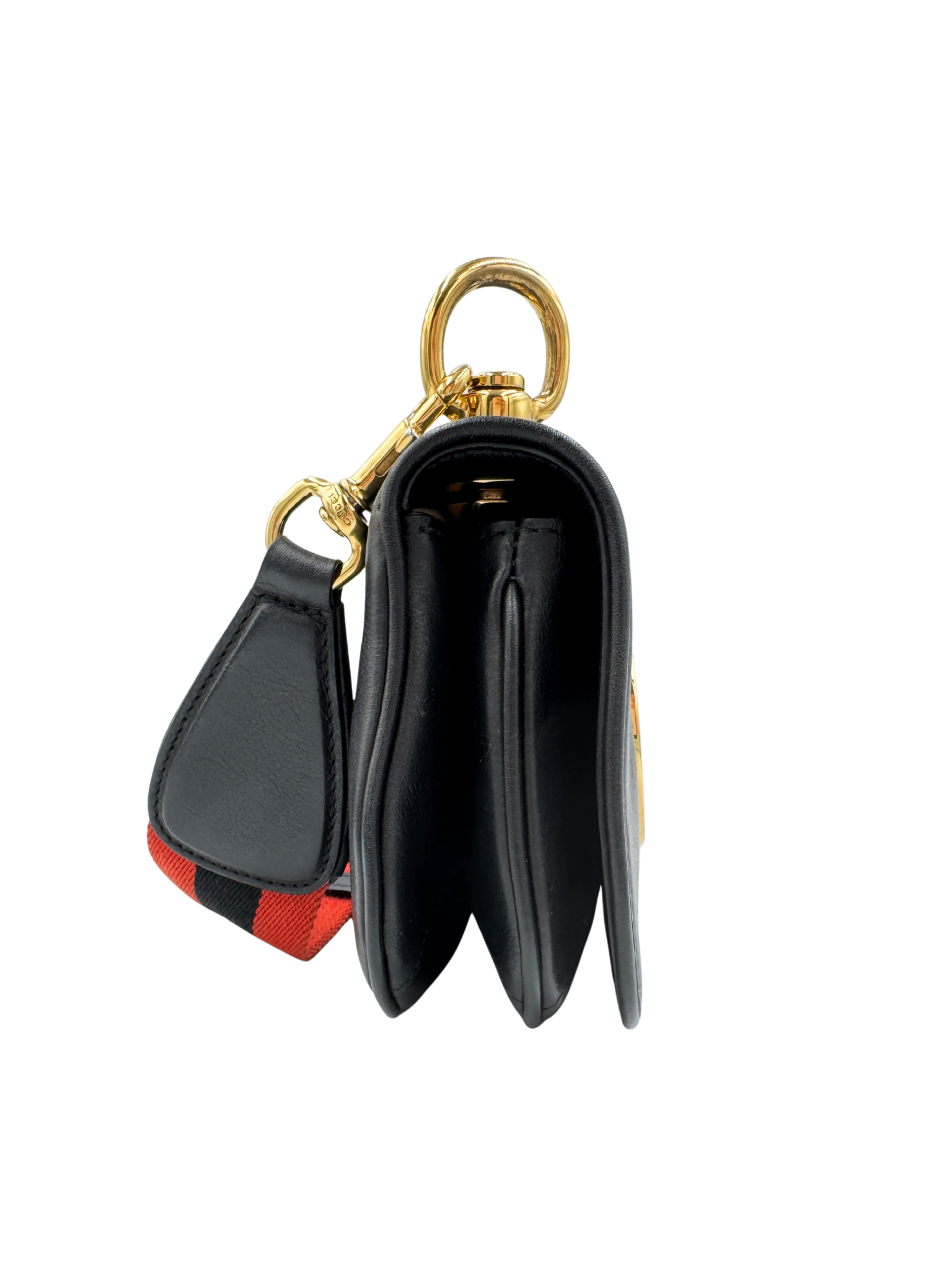 Small Blondie GG Logo Shoulder Bag with Canvas Strap in Black Leather